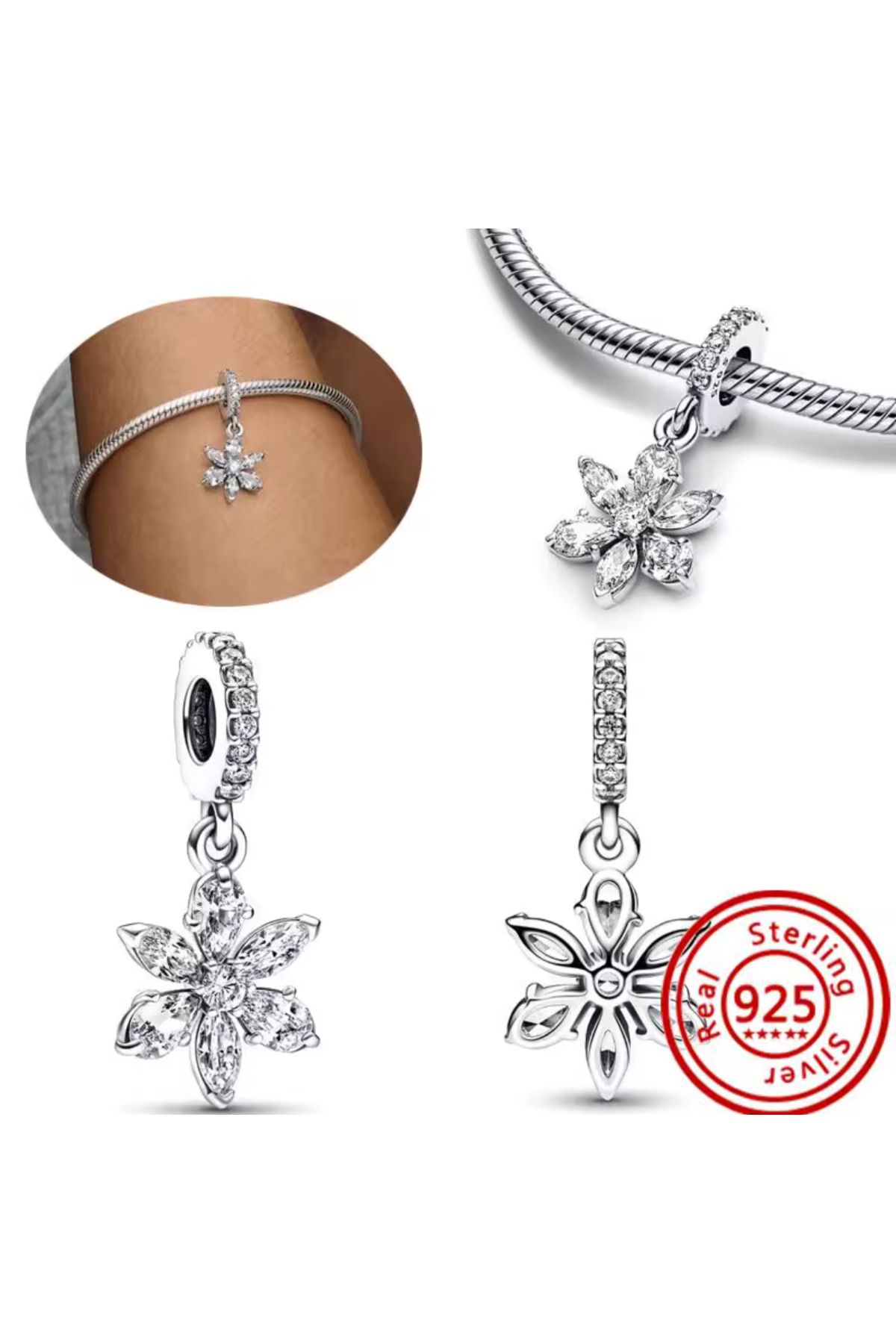 Hector&Co. Jewellery Gümüş Işıltılı Herbaryum Çiçek Charm