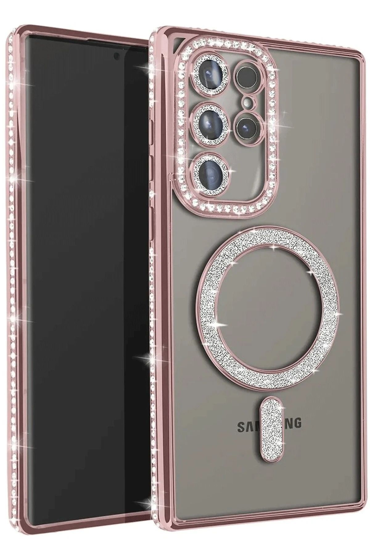 Posso Samsung Galaxy S25 Ultra Kılıf Simli Taşlı Detay Magsafe Kamera Lens Korumalı Işıltılı Silikon Case