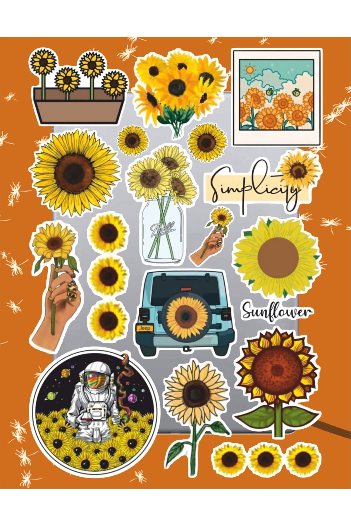 hediyenebak Ayçiçeği Sticker Seti | Laptop Ajanda PC Tablet Telefon Defter Etiket Bullet Journal