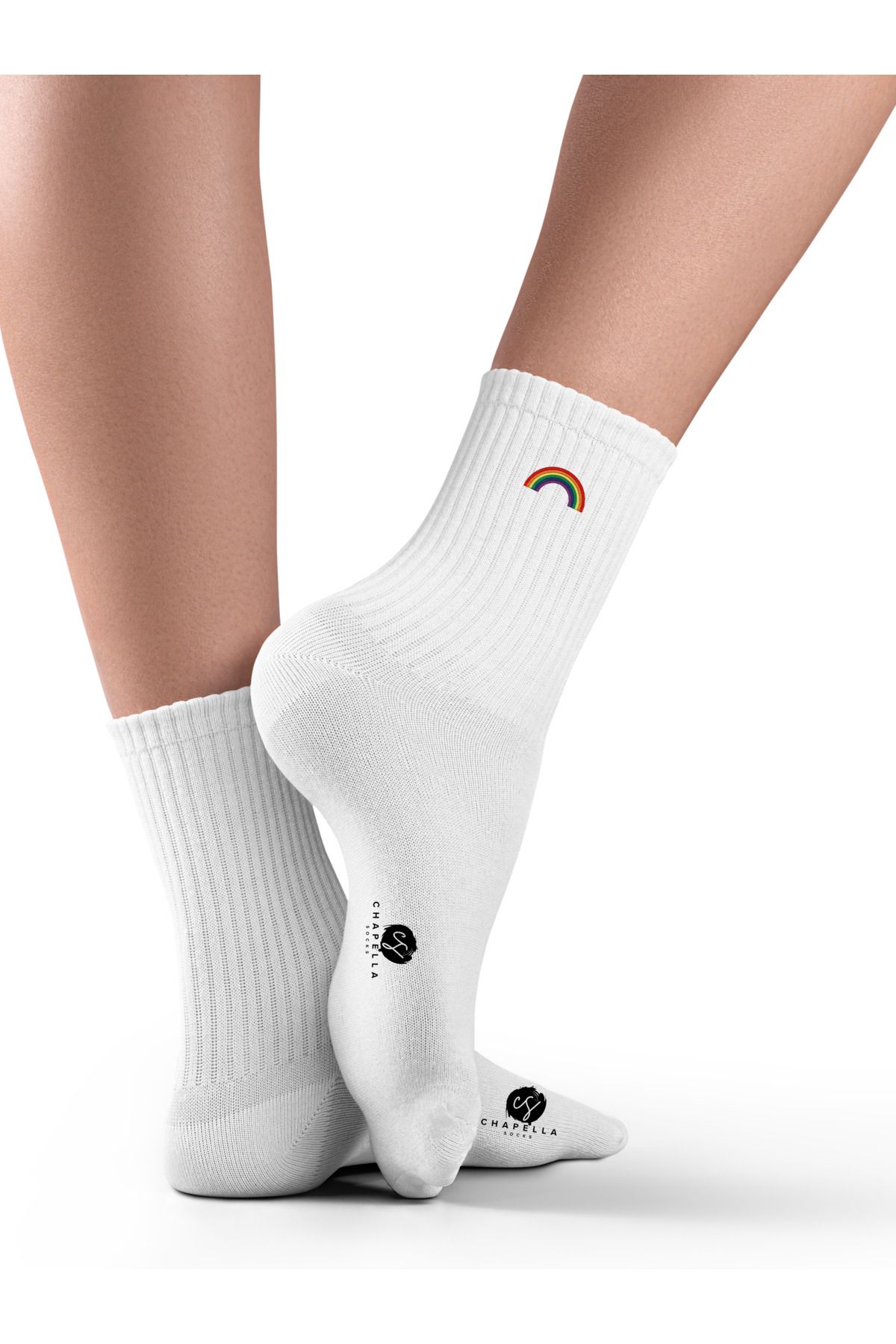 ChapellaSocks Gökkuşağı Nakışlı Unisex Uzun Tenis Çorap- %100 Pamuk ve Rahat!