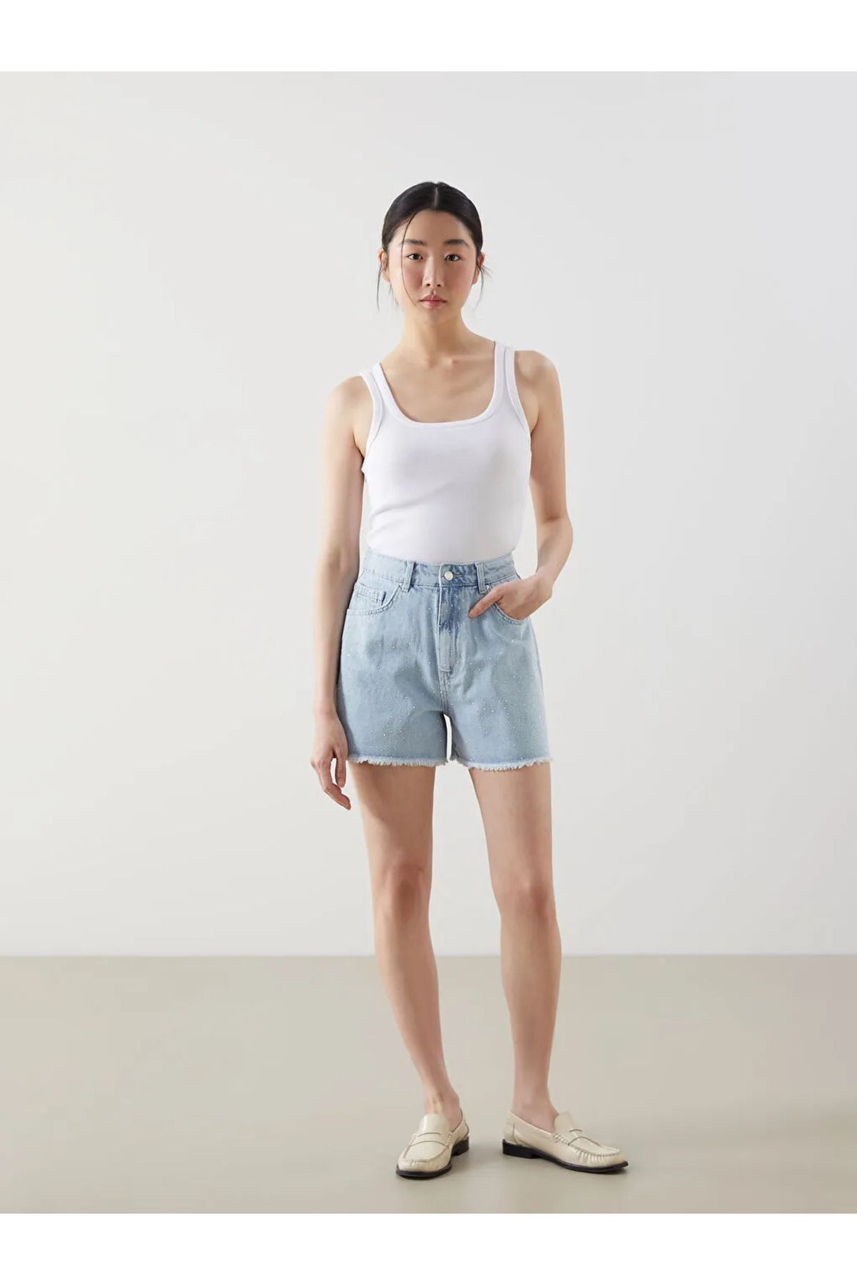 LC Waikiki XSIDE Mavi Yüksek Bel Mom Fit Kadın Jean Şort
