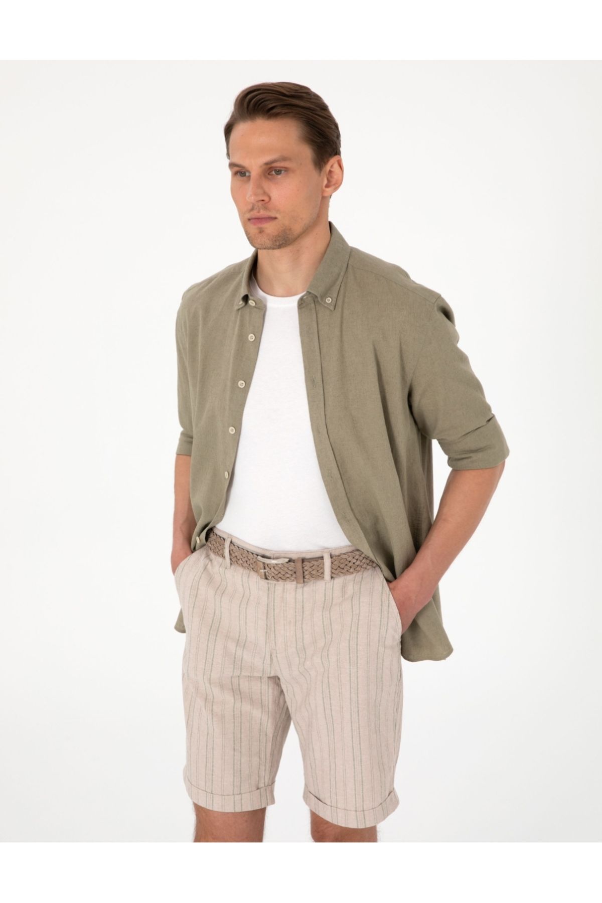 Pierre Cardin keten karışımlı regular fit erkek gömlek