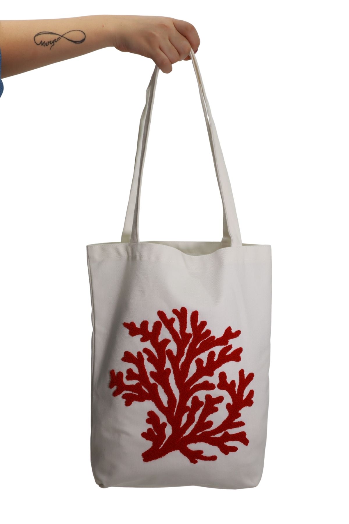e-Bizz Store Punch Nakışlı 1 Adet Omuz Çantası & Plaj Çantası & Bez Çanta