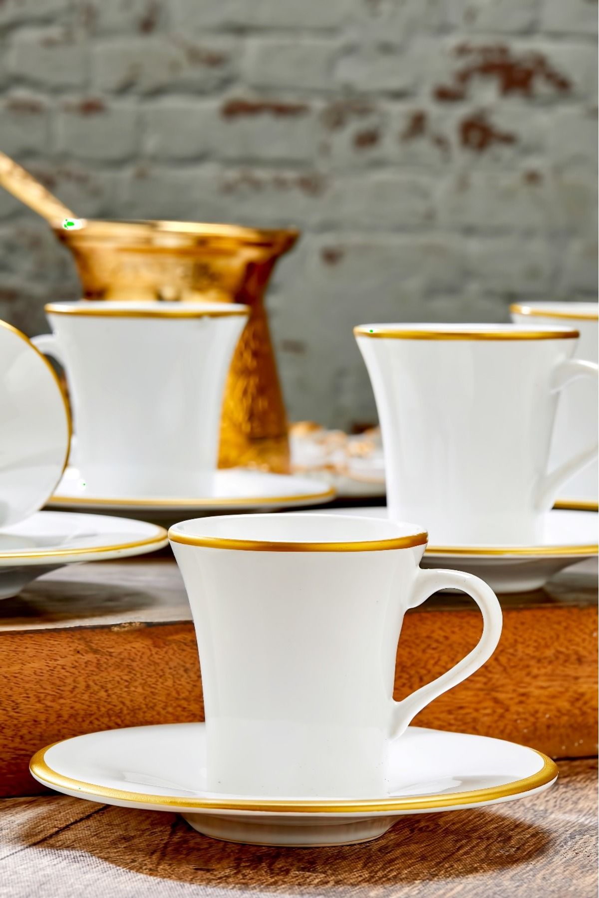 modaliving Vanilla 12 Parça 6 Kişilik Yaldızlı Kahve Fincanı Seti, Türk Kahvesi Fincanı Takımı