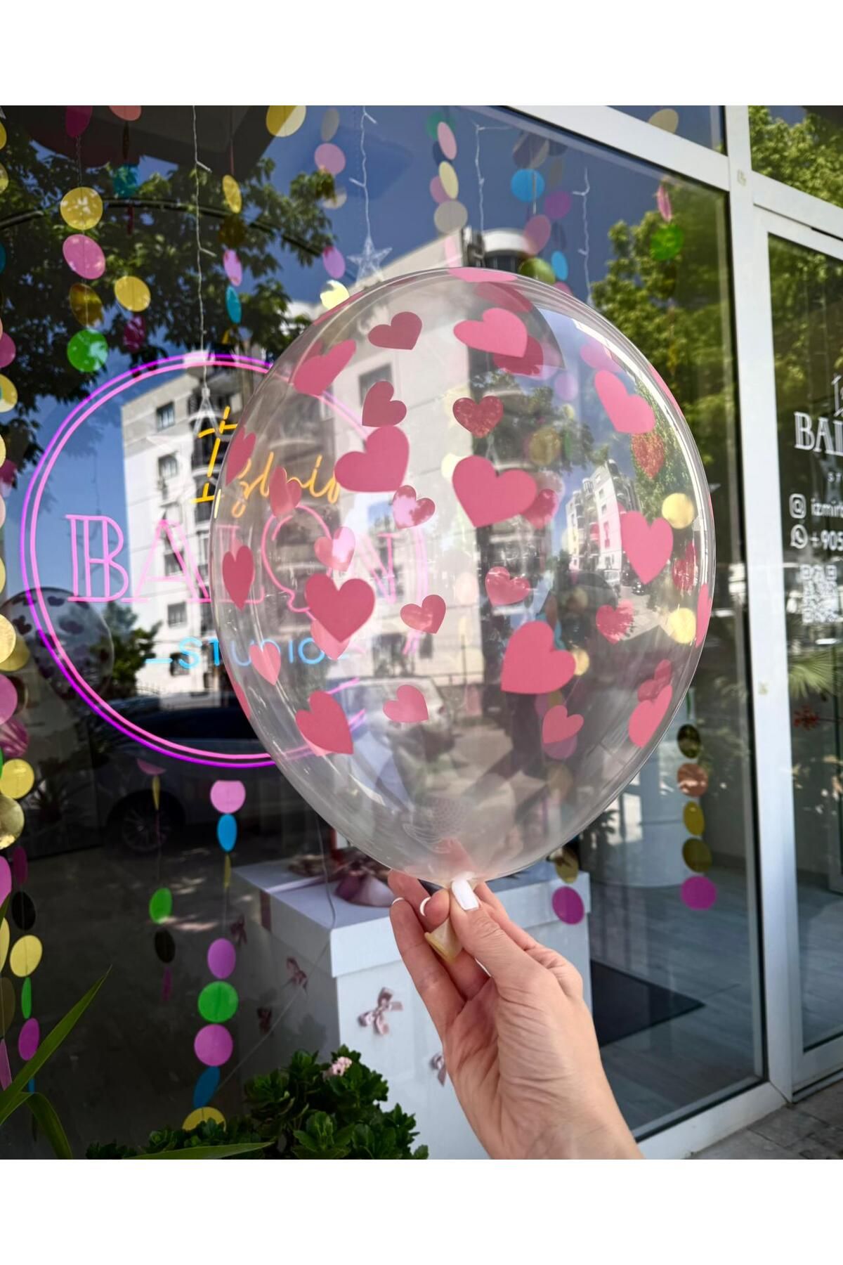 İzmir Balon Studio Şeffaf Kalp Desenli Balon 5 Adet