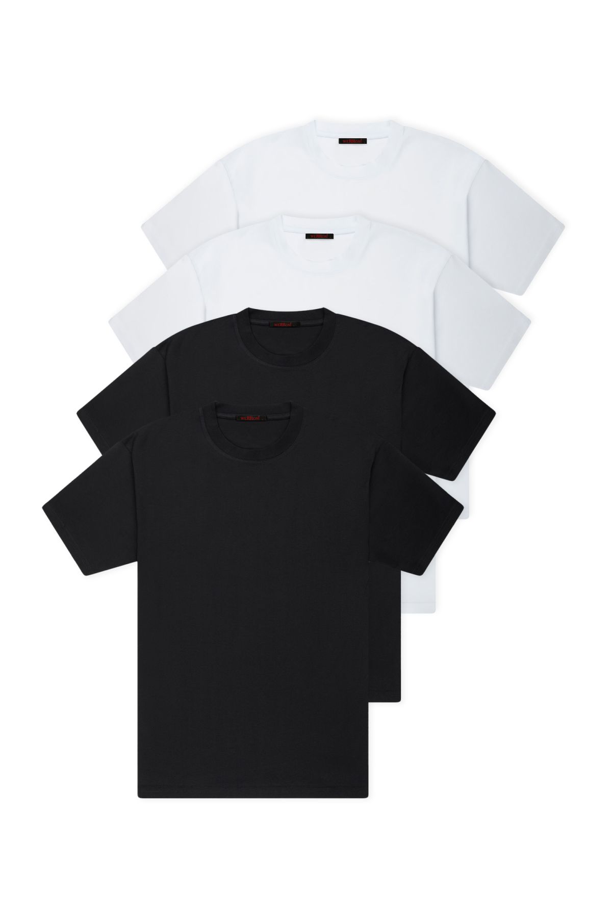 WERRONİ 4'lü Slim Basic T-Shirt - Beyaz - Beyaz - Siyah - Siyah