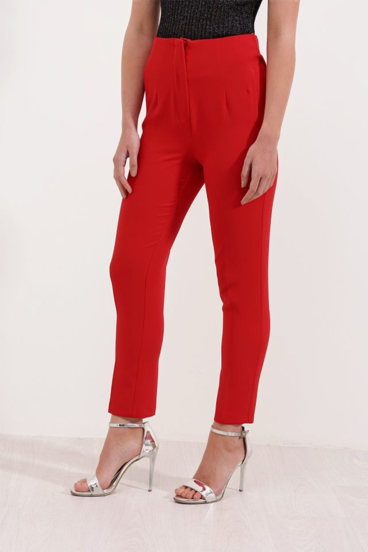 leyla sanat sanata yeni bir bakış açısı-Leyla Art a New Perspective on Art Red High Waist Fabric Pants 6650 2