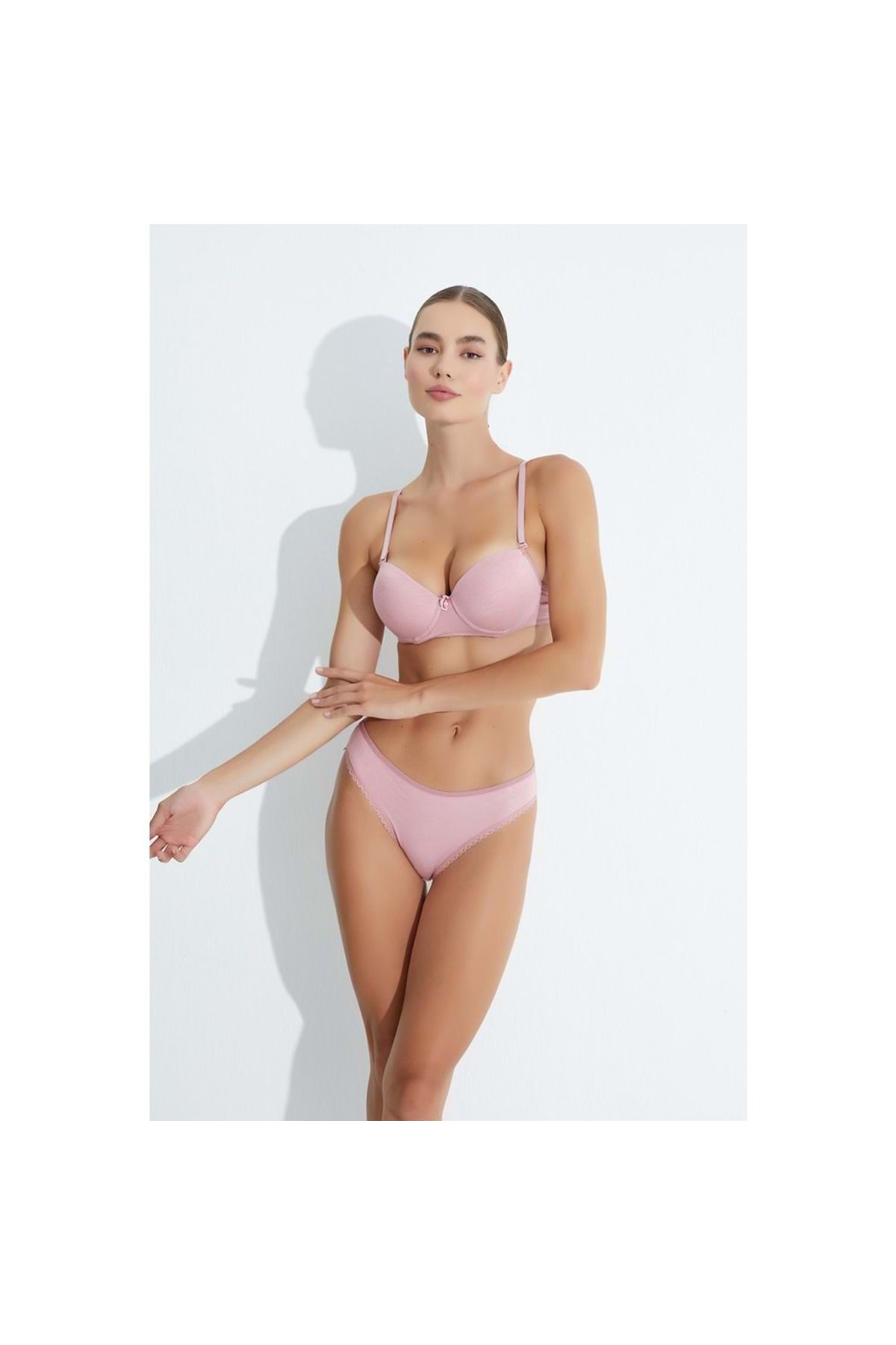 MORRO DESTEKLİ BÜSTİYER VE KÜLOT TAKIMI 6201 GÜL KURUSU