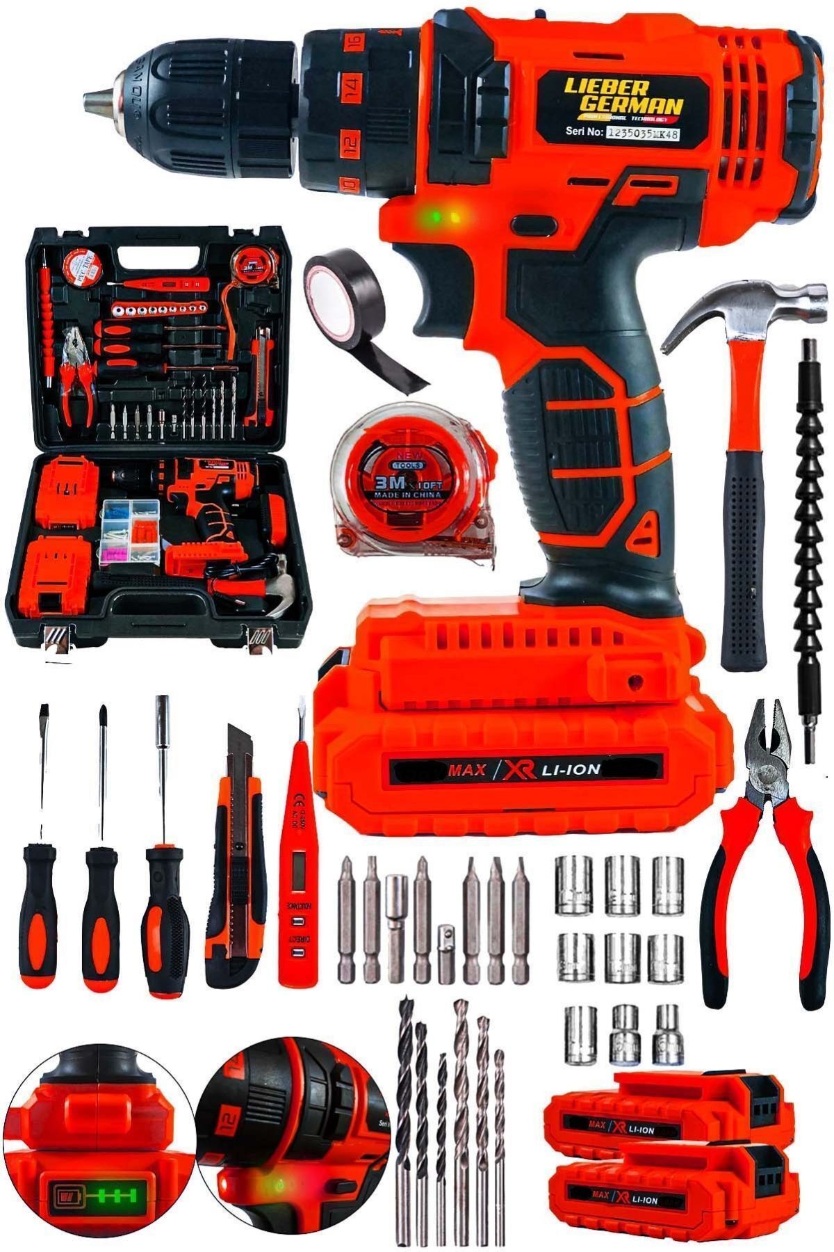 teknotrust 14.4 Volt 2 Amper Çift Akülü Metal Şanzuman 30 Pcs Bakır Sargılı Şarjlı Vidalama Matkap Dubel Set