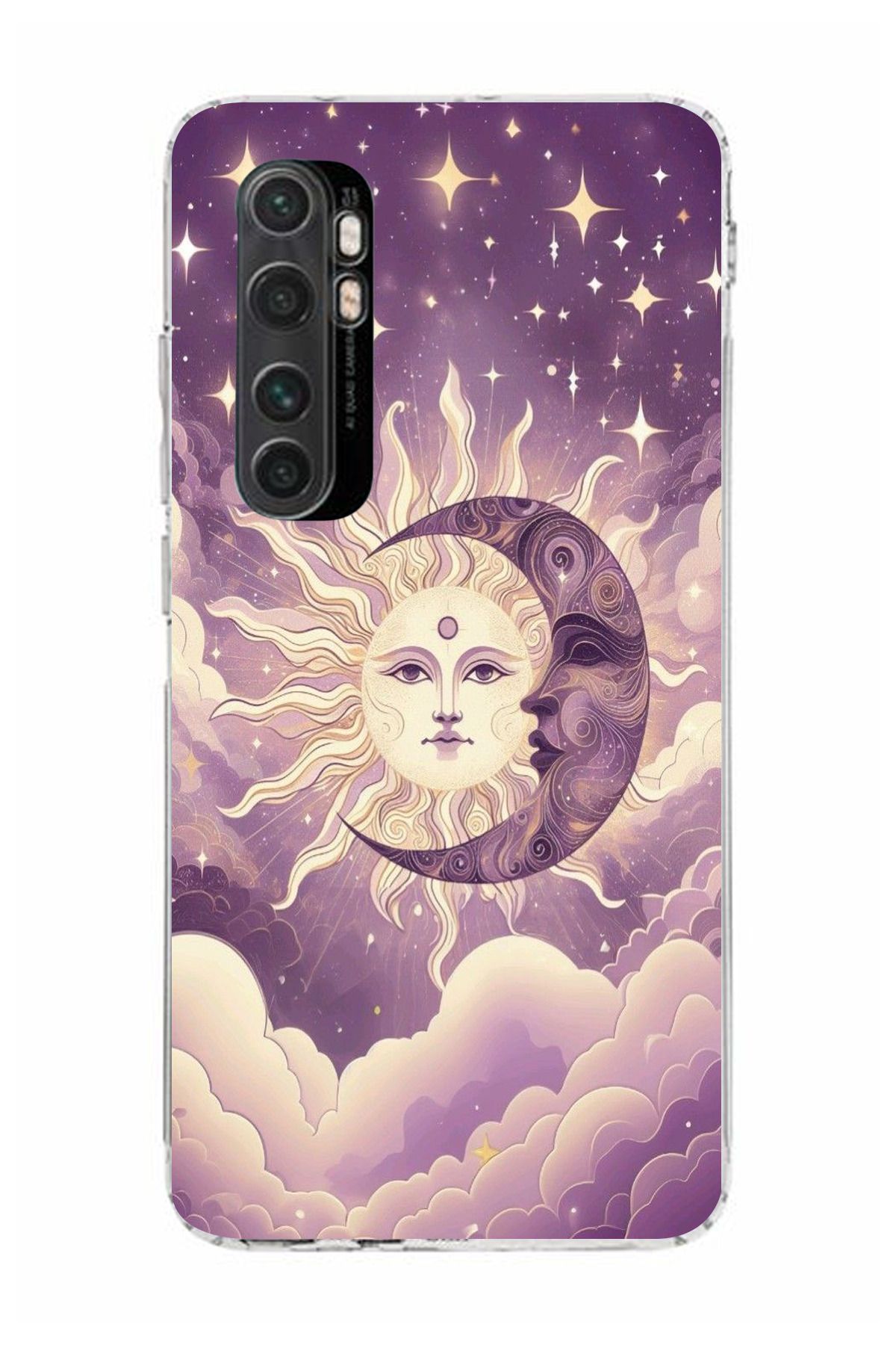 moonset Xiaomi Mi Note 10 Lite Uyumlu Ay ve Güneş Tasarımlı Baskılı Şeffaf Telefon Kılıfı