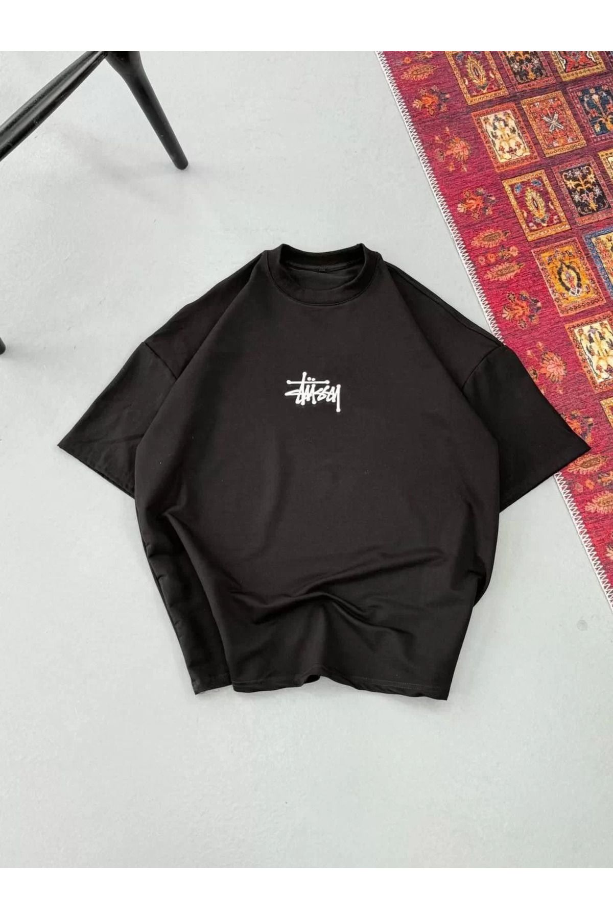 FantaziAtölyesi Erkek Baskılı Oversize T-shirt - Siyah