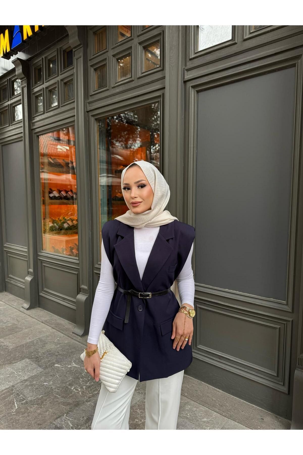 POLANGEL Kemer Detay Oversize Yelek