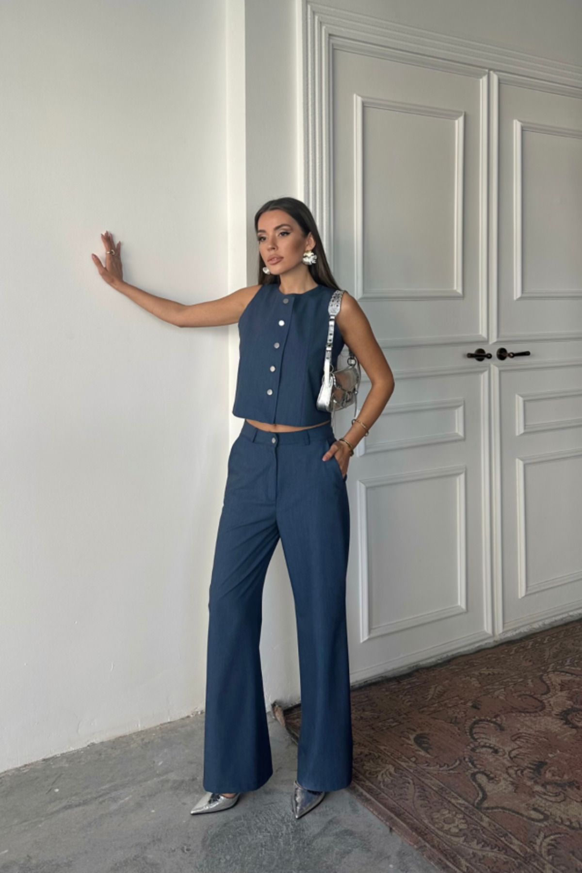 velmorafashion KOLSUZ GÖMLEK - PANTOLON TAKIM - İndigo