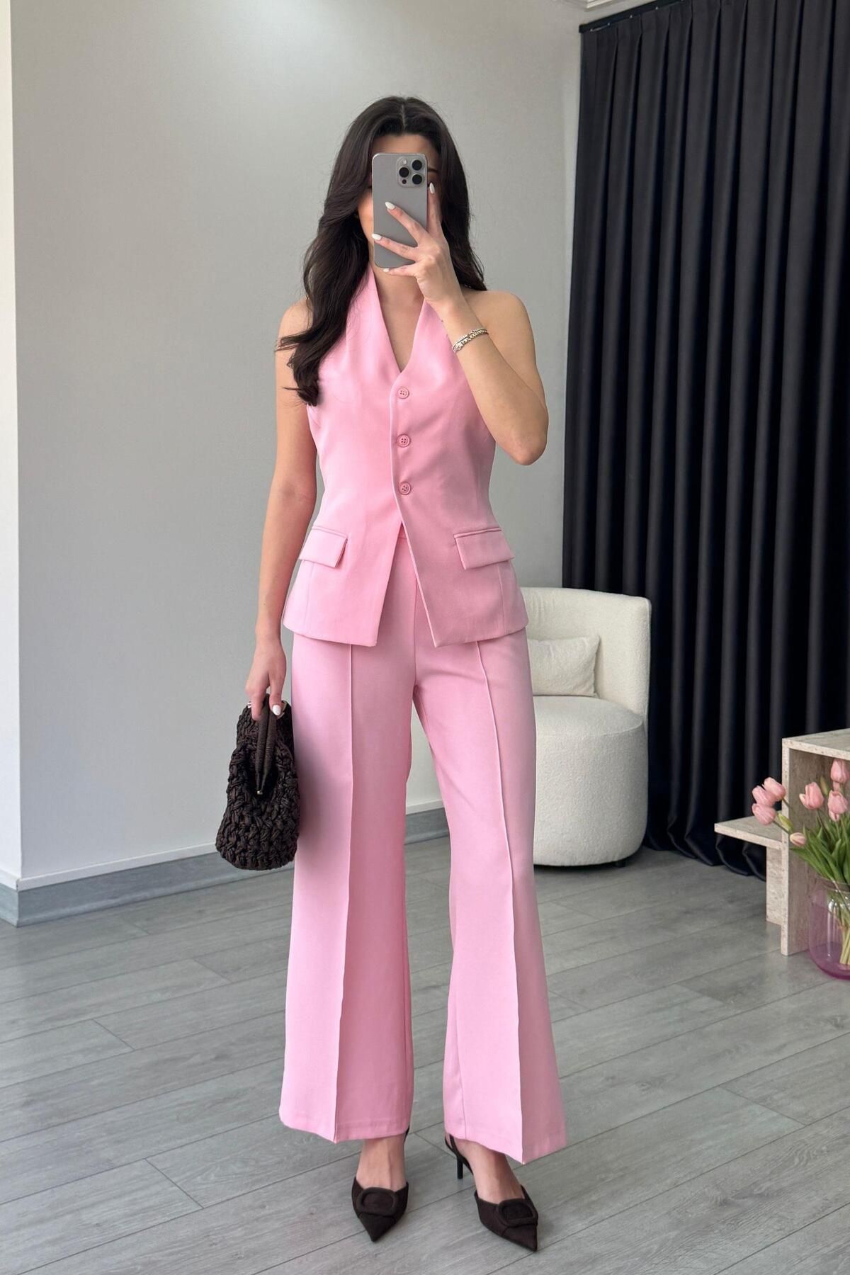 ECEMİ Leila Pembe Yelek Pantolon Takım