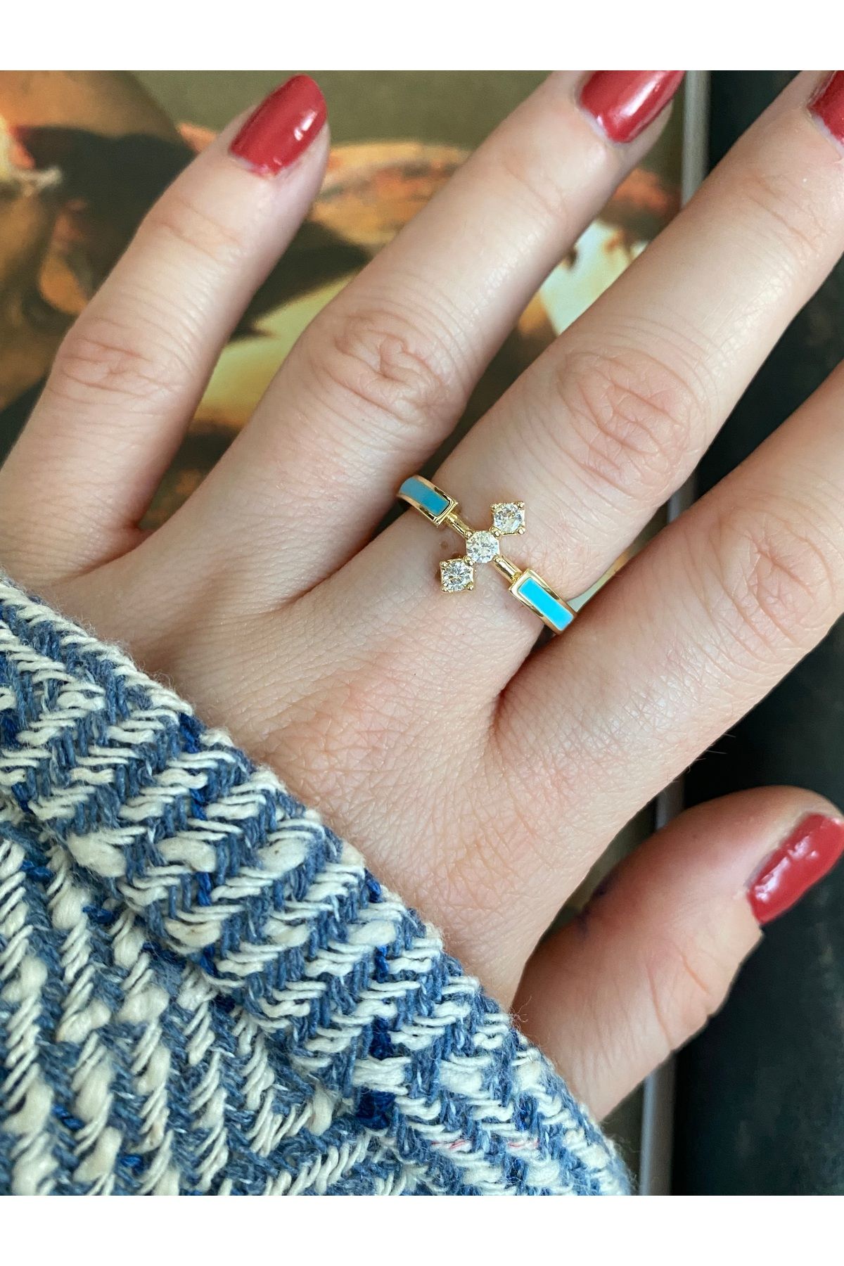 Pinery Jewels 3 Taşlı Minimal Ayarlanabilir Kadın Yüzük