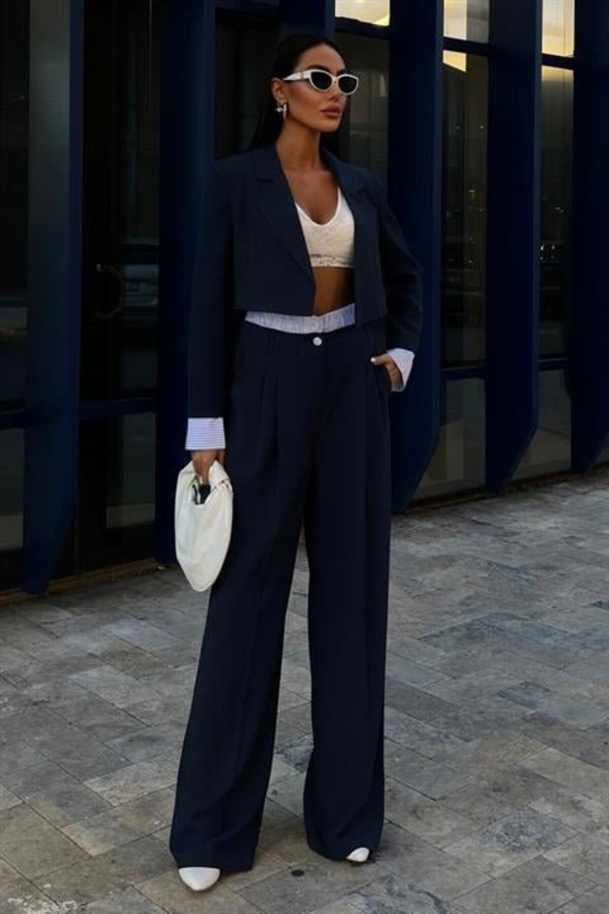 velmorafashion Garni Detaylı Crop Ceketli Takım 10075