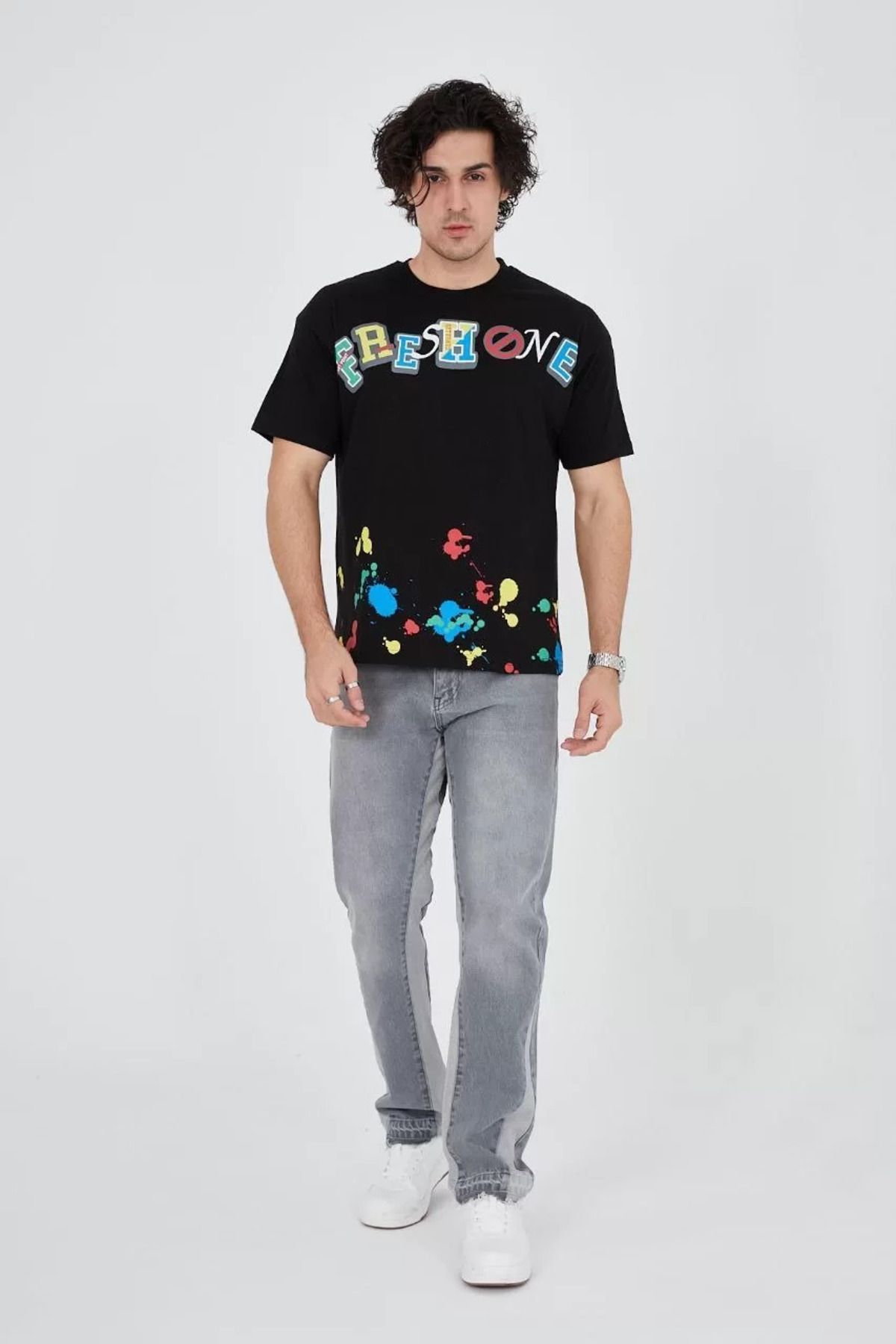 FantaziAtölyesi Erkek Baskılı Penye T-Shirt - Siyah