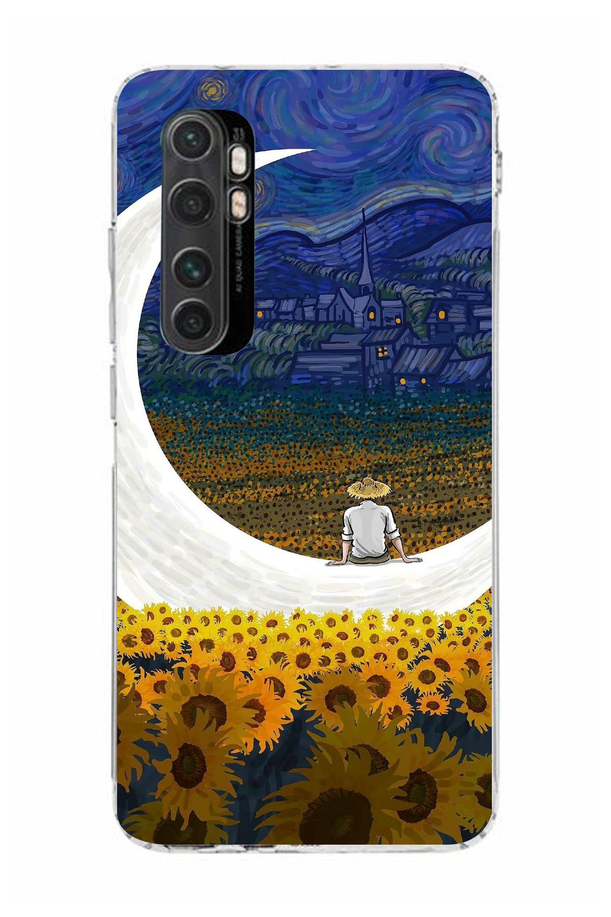 moonset Xiaomi Mi Note 10 Lite Uyumlu Van Gogh Tasarımlı Baskılı Şeffaf Telefon Kılıfı