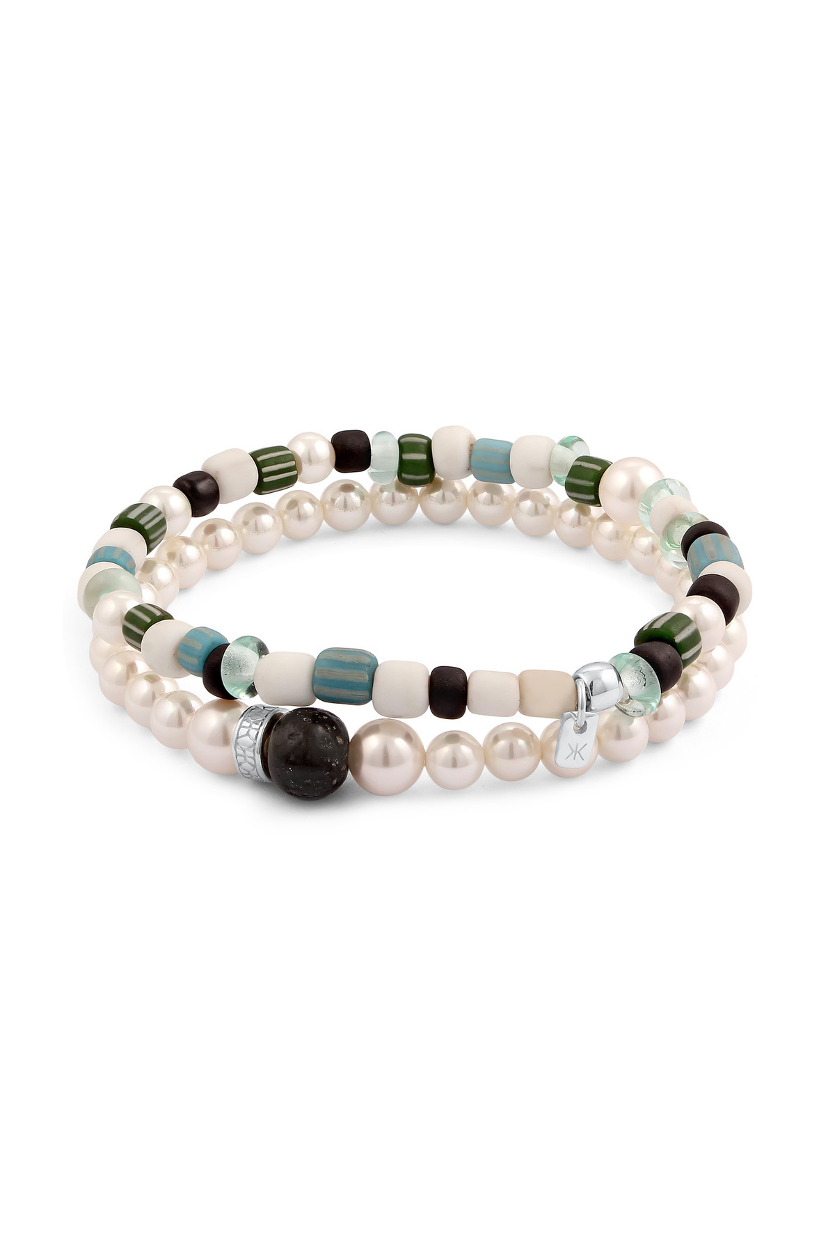 KUZZOI-Bracelet Bracelet Set Men Synthetic Pearl Shell Core Pearl White 925 Sterling Silver 19 cm 1
