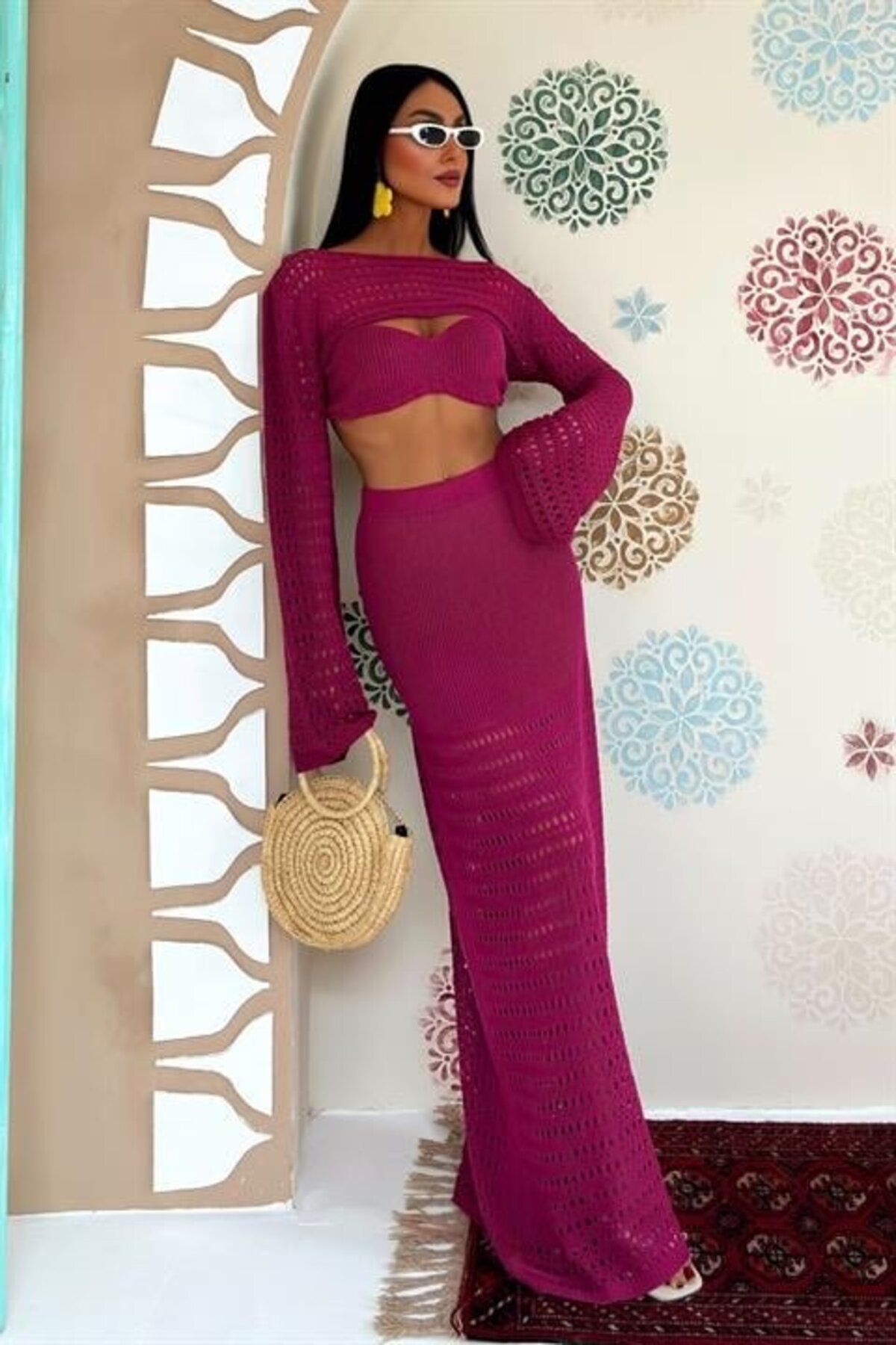 velmorafashion Büstiyer Ve Bolerolu Ajur Üçlü Takım 10087