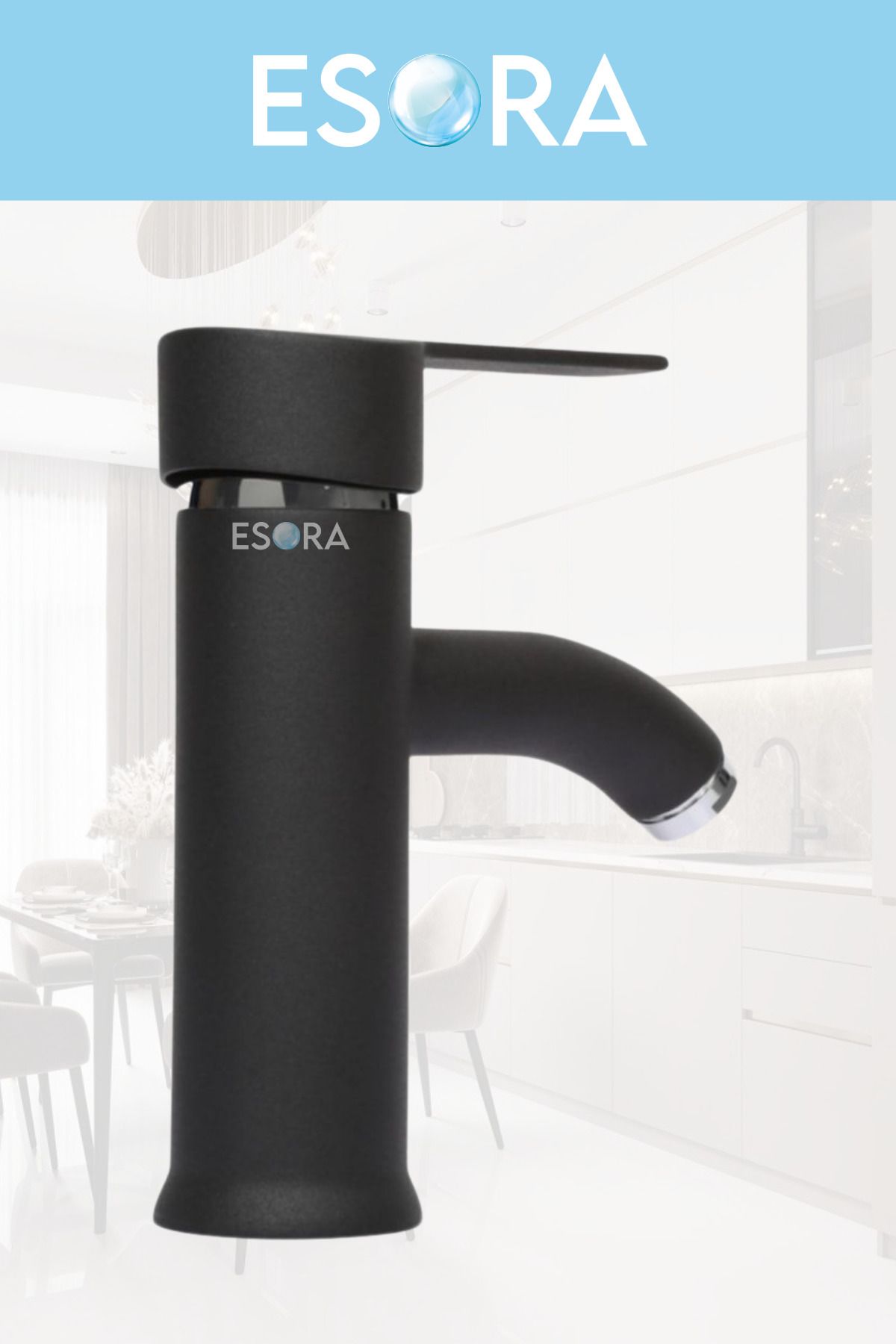 ESORA Siyah Krom Kartal Sabit Lavabo Musluğu Bataryası 2 Yıl Garantili