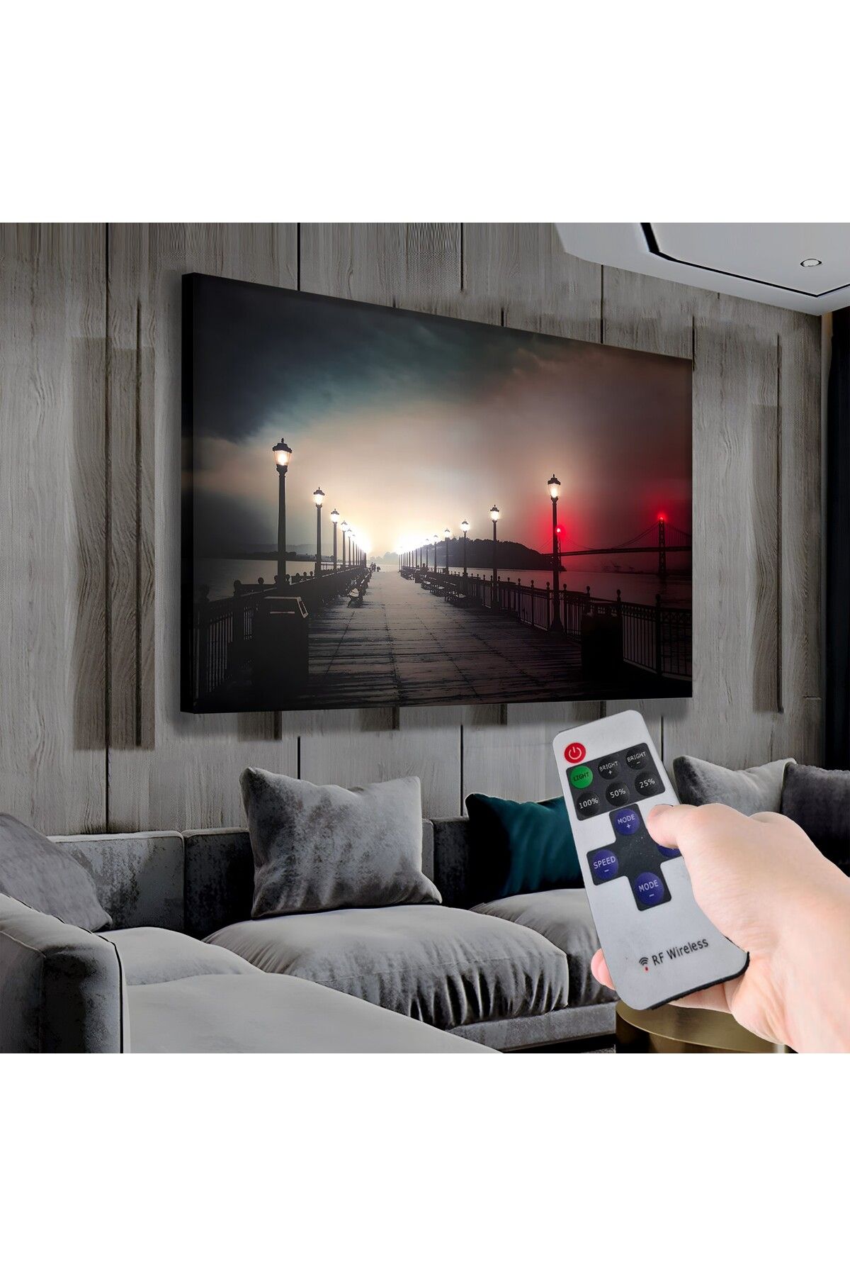 EMYA HOME Led Işıklı Uzaktan Kumandalı San Francisco İskelesi Kanvas Tablo
