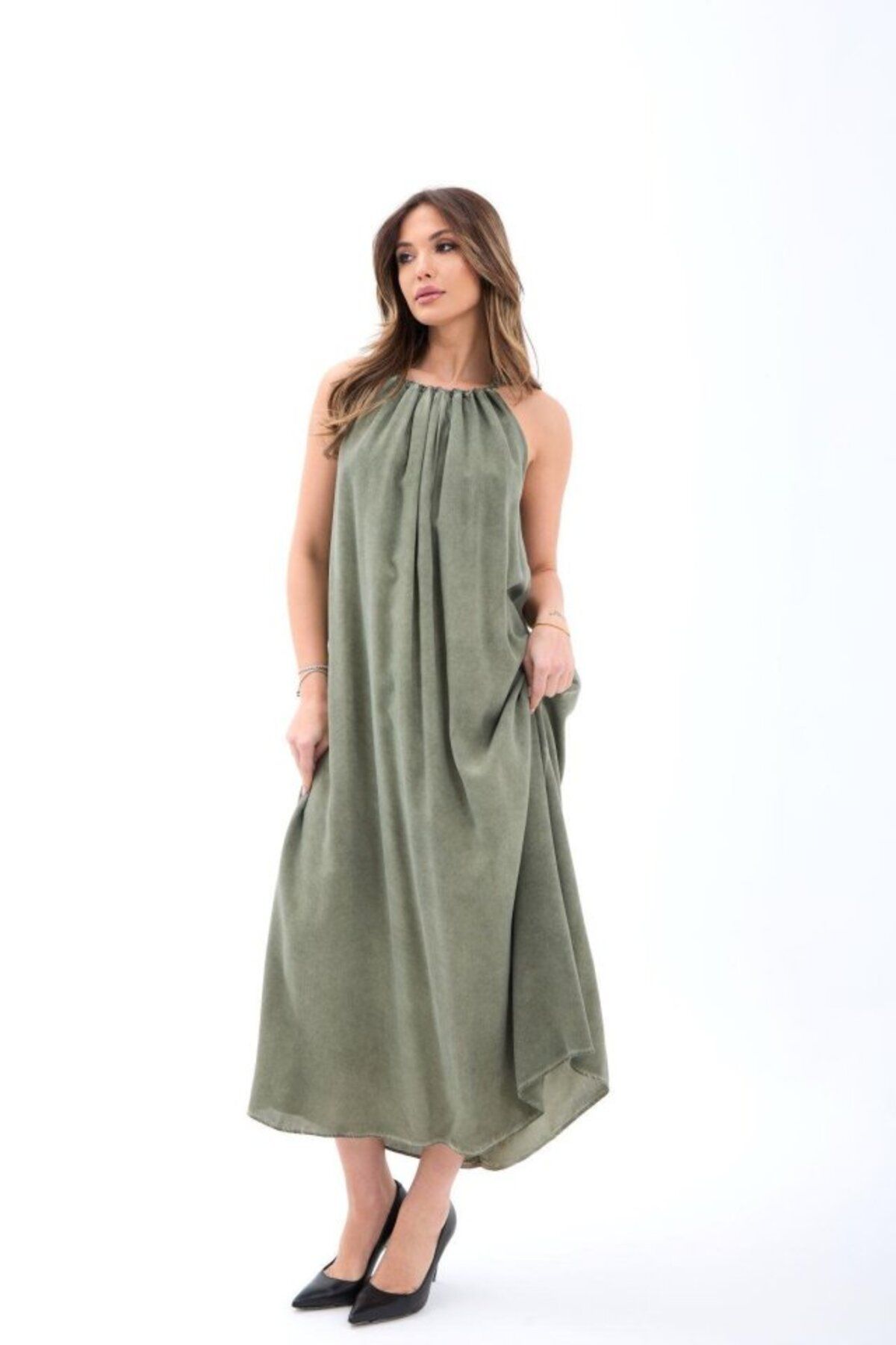 velmorafashion 7387 ELBİSE-HAKİ