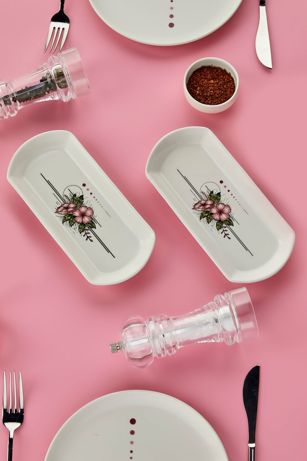 Babion 2 Adet Artless Pembe Seramik Oval Kayık Tabak Kahvaltılık Takımı, Seti 20cm