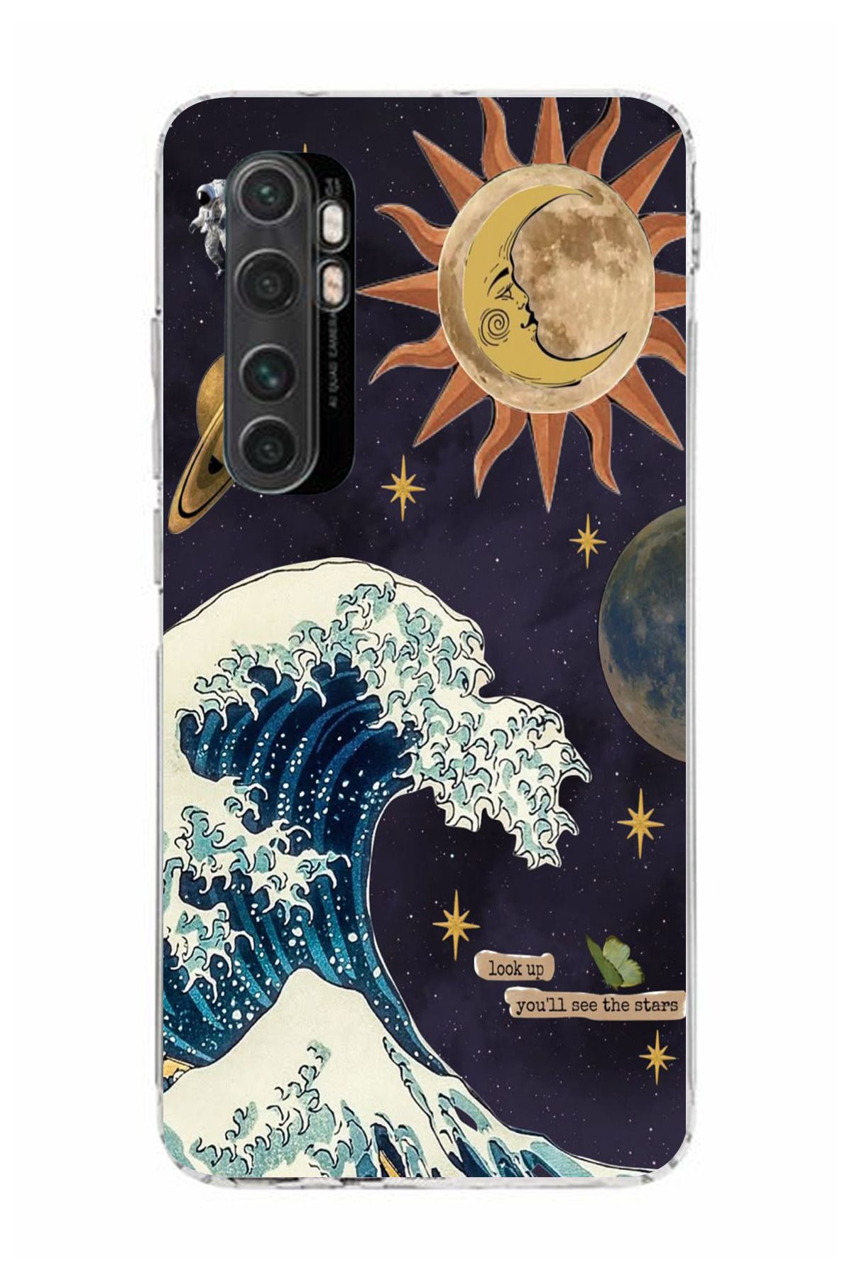 moonset Xiaomi Mi Note 10 Lite Uyumlu Dalga ve Güneş Tasarımlı Baskılı Şeffaf Telefon Kılıfı