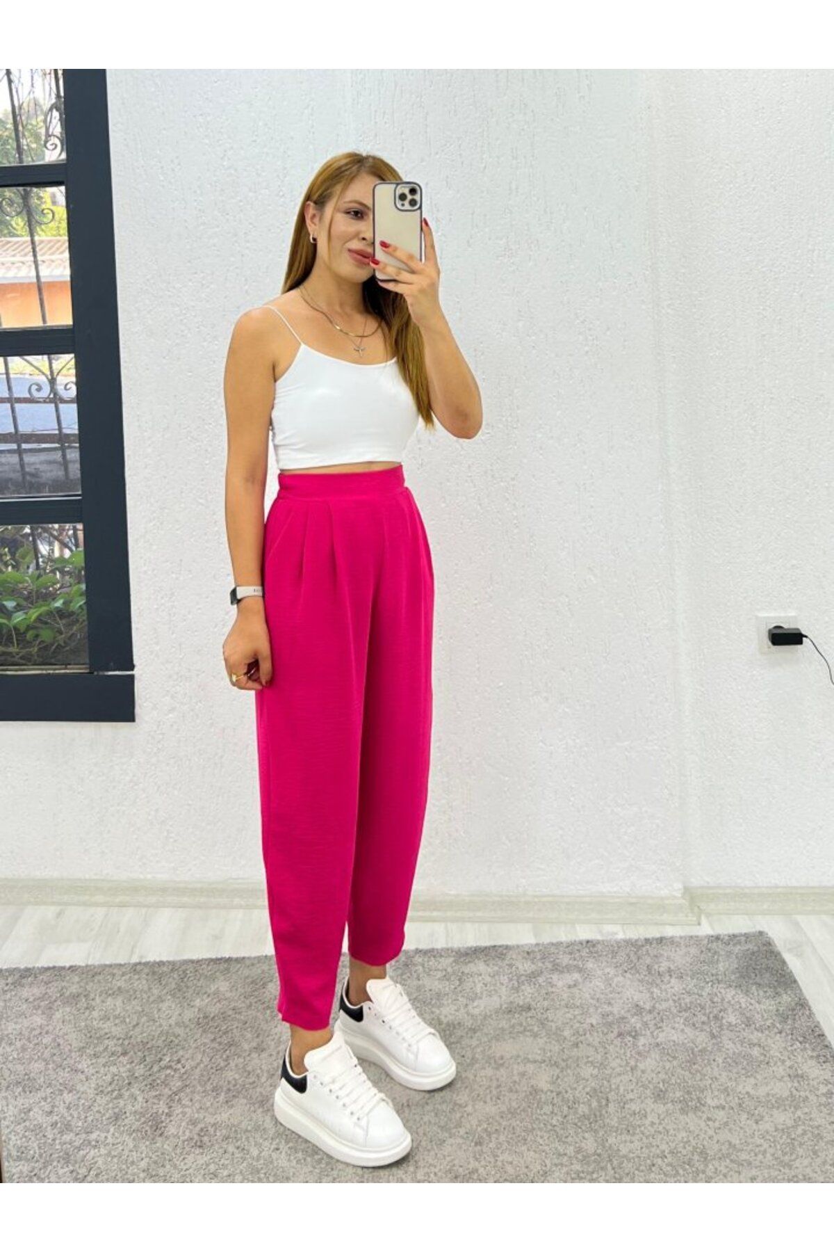velmorafashion Kadın Aerobin Kumaş Bel Lastikli Pileli Pantolon