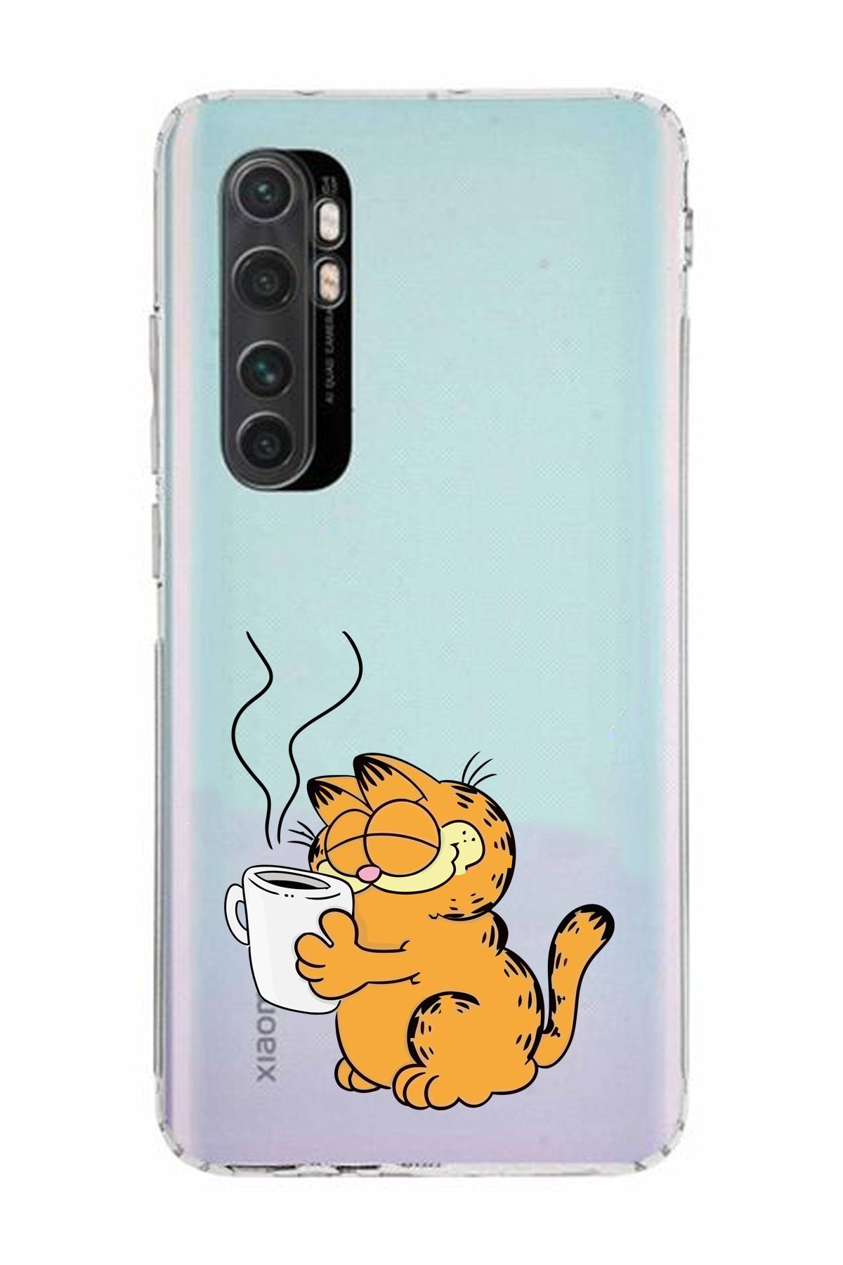 moonset Xiaomi Mi Note 10 Lite Uyumlu Garfield Tasarımlı Baskılı Şeffaf Telefon Kılıfı