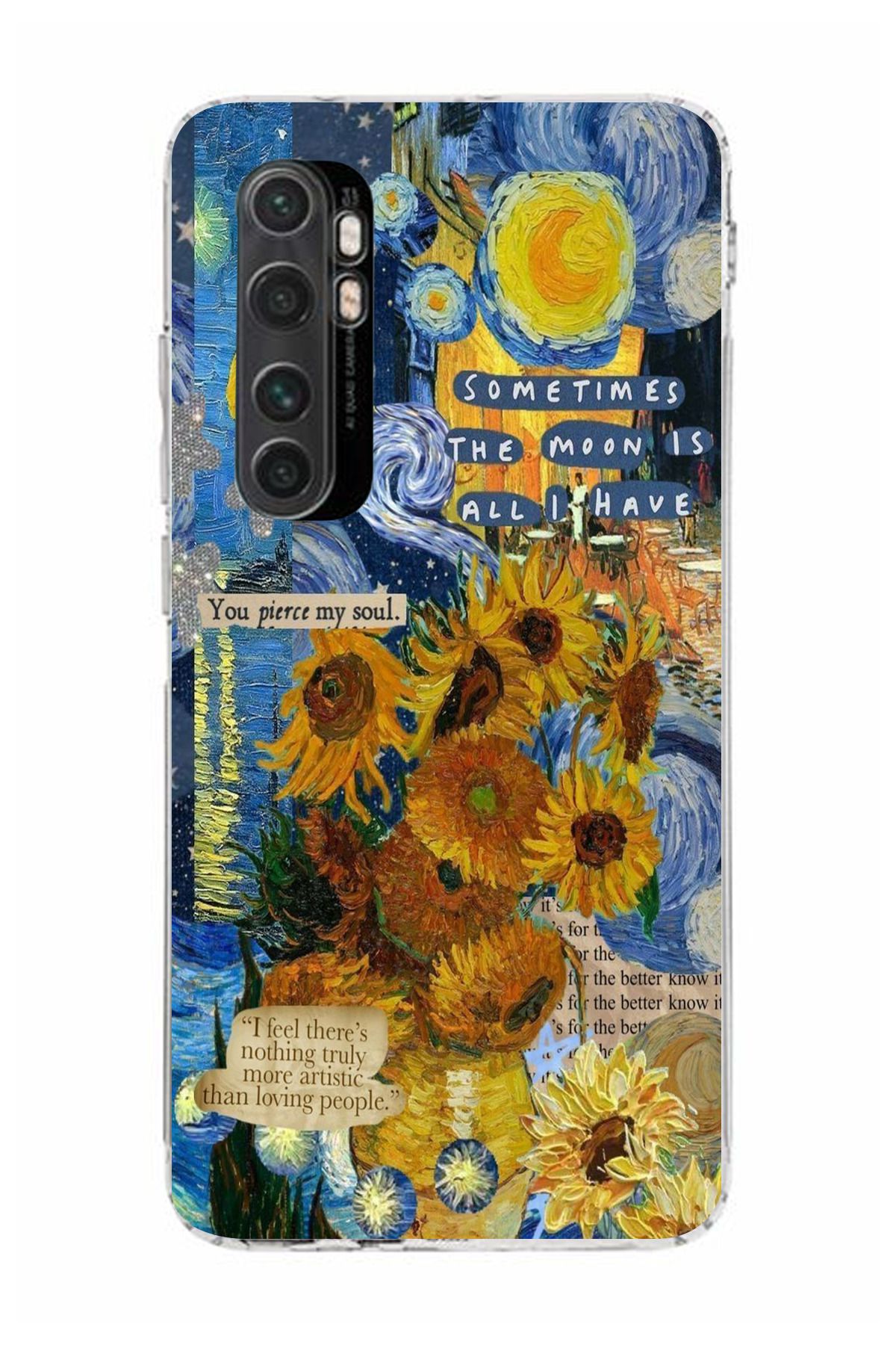 moonset Xiaomi Mi Note 10 Lite Uyumlu Van Gogh Tasarımlı Baskılı Şeffaf Telefon Kılıfı