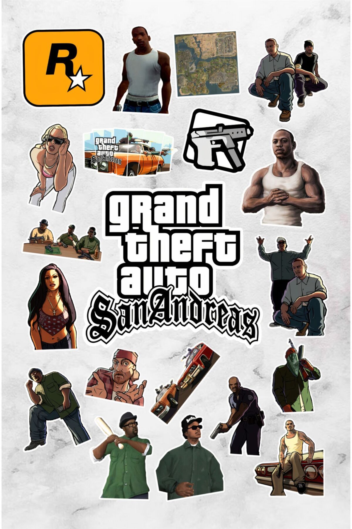 hediyenebak GTA SanAndreas Sticker Seti | Laptop Ajanda PC Tablet Telefon Defter Etiket Bullet Journal