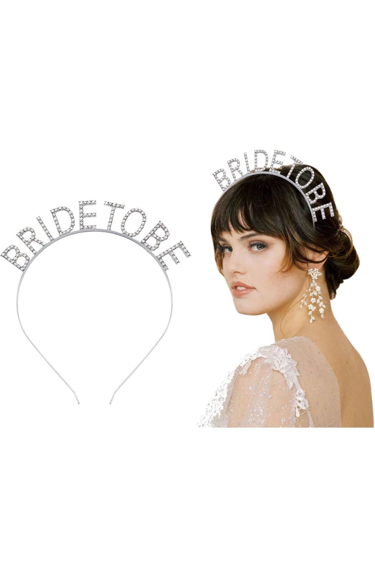 YNT İthalat Gümüş Kaplama Kristal Taşlı Bride To Be Gelin Tacı 16x17 Cm