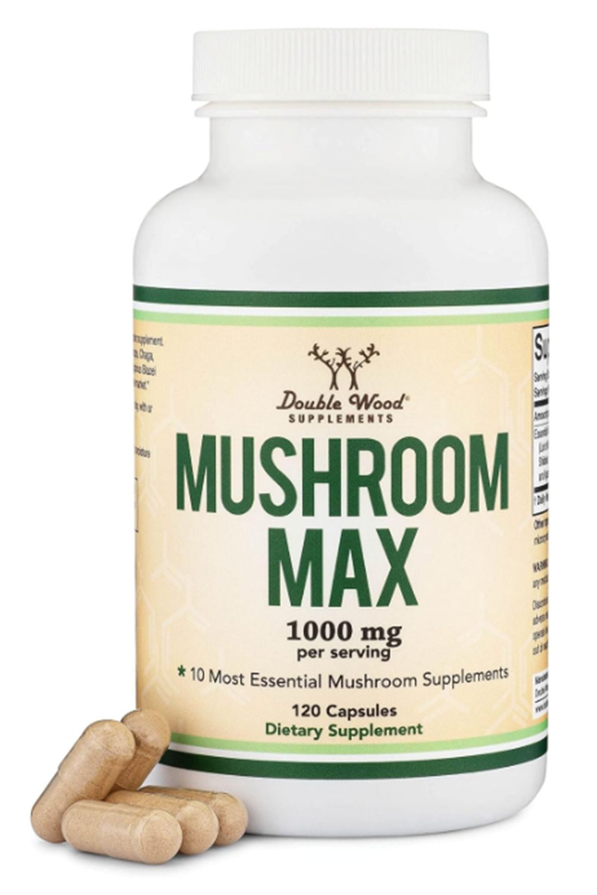 DOUBLE WOOD Mushroom Max Blend Supplement - 1,000mg 120 Capsul Top 10 USA Grown Mushrooms (Lion's