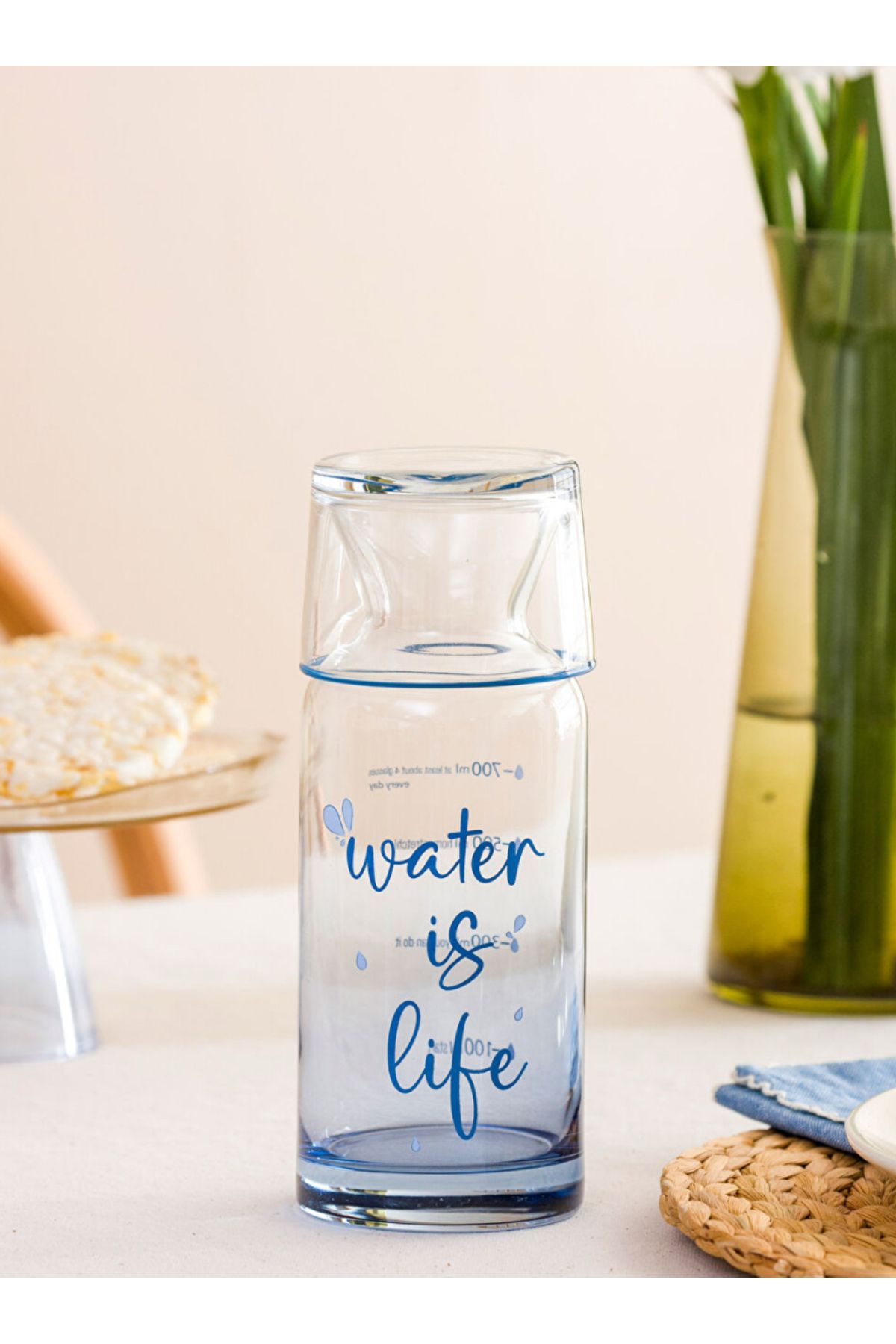 LC Waikiki LCW HOME Mavi Bardak Kapaklı Cam Karaf Sürahi 700 ml