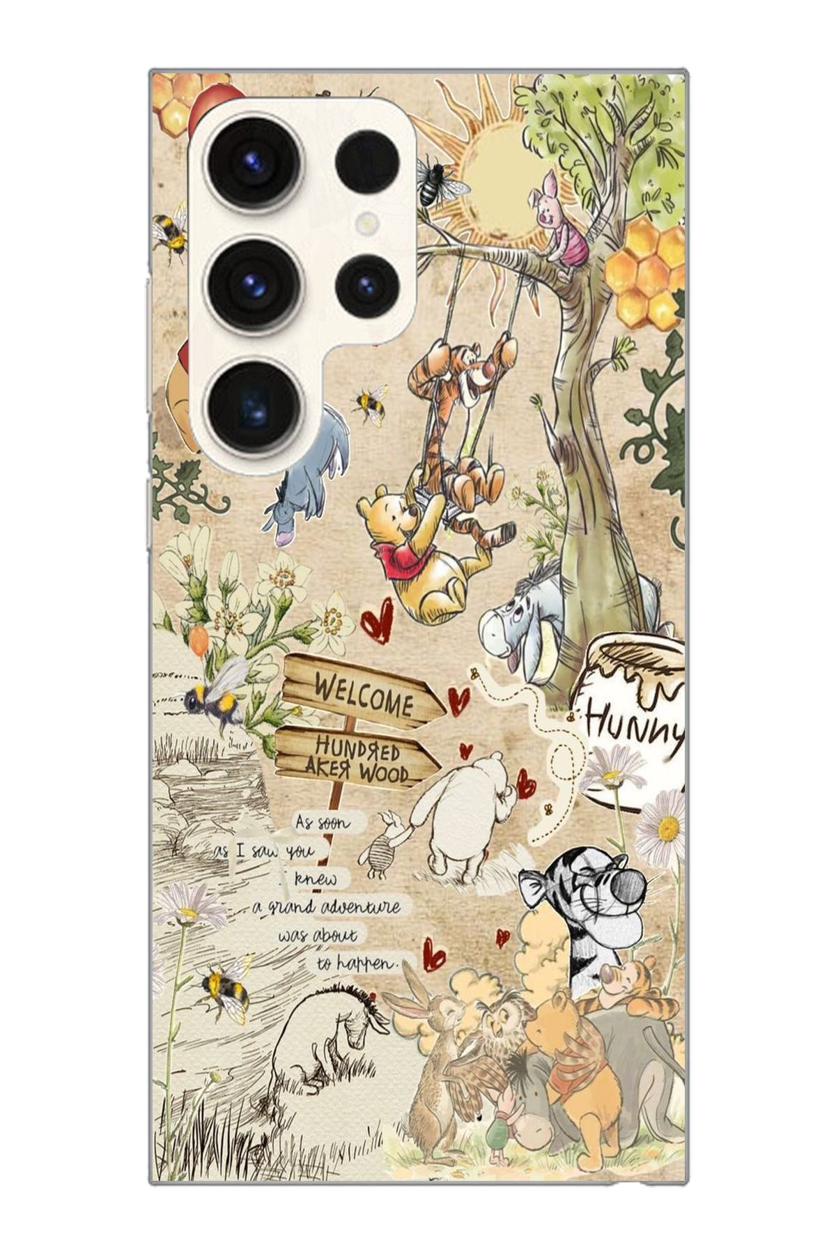 moonset Samsung Galaxy S24 Ultra Uyumlu Winnie The Pooh Kolaj Tasarımlı Baskılı Şeffaf Telefon Kılıfı