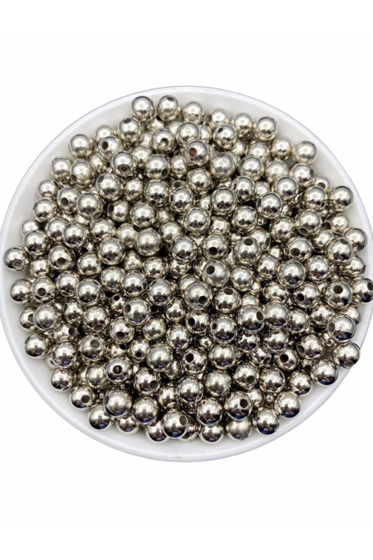 Hobimos 500 Adet 8 mm Gümüş Renk Ccb Metal Görünümlü Akrilik Plastik Boncuk