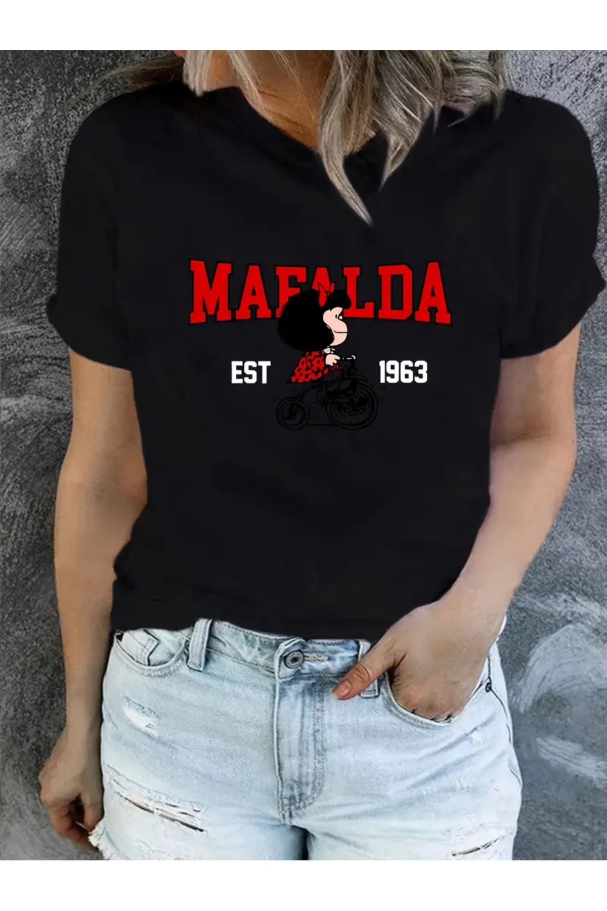 AEMİ Unisex Mafalda Baskılı %100 Pamuk Oversize T-shirt