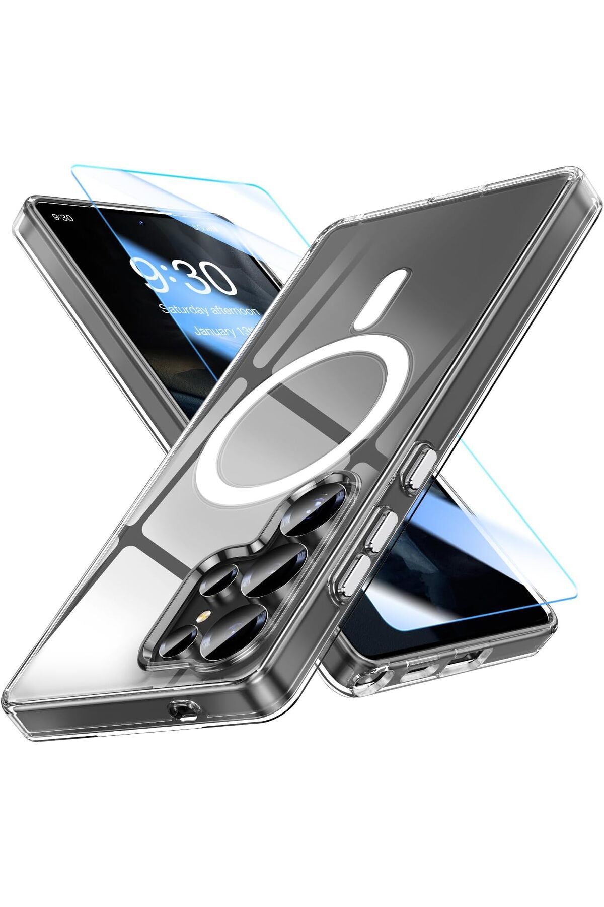 Posso Samsung Galaxy S25 Ultra kılıf Sert Pc Şeffaf Sararmaz Yapmaz Magsafe Kapak+Ekran Koruyucu