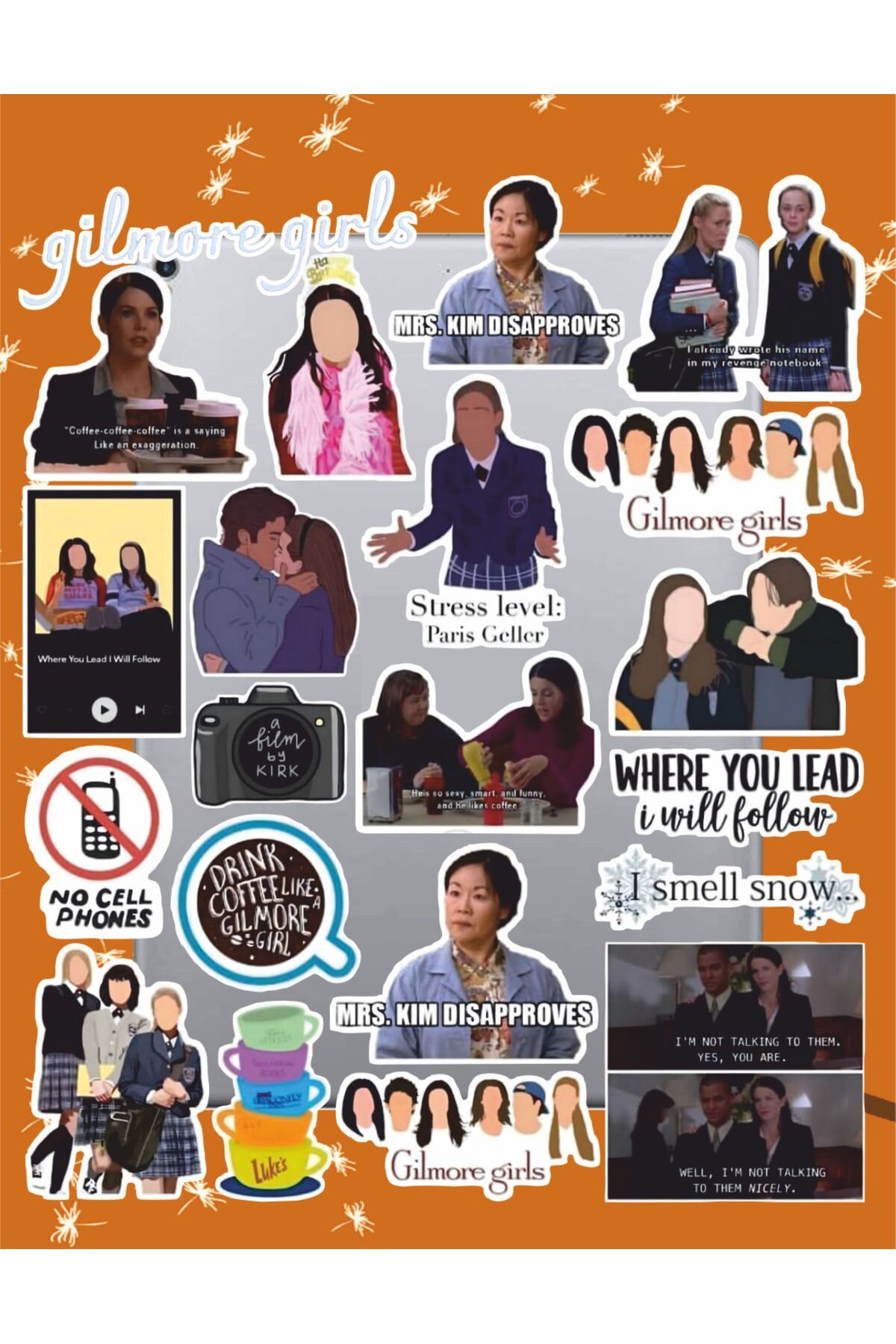 hediyenebak Gilmore Seri 2 Sticker Seti | Laptop Ajanda PC Tablet Telefon Defter Etiket Bullet Journal