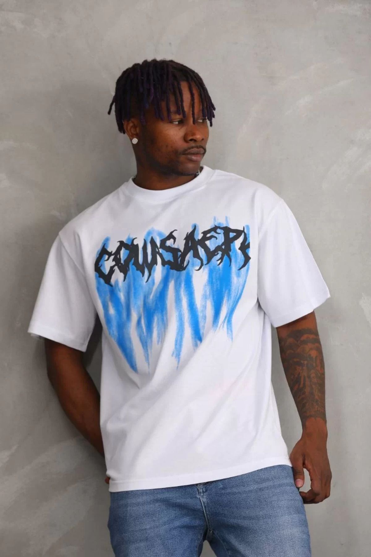 FantaziAtölyesi Unisex Baskılı Oversize T-Shirt - Beyaz