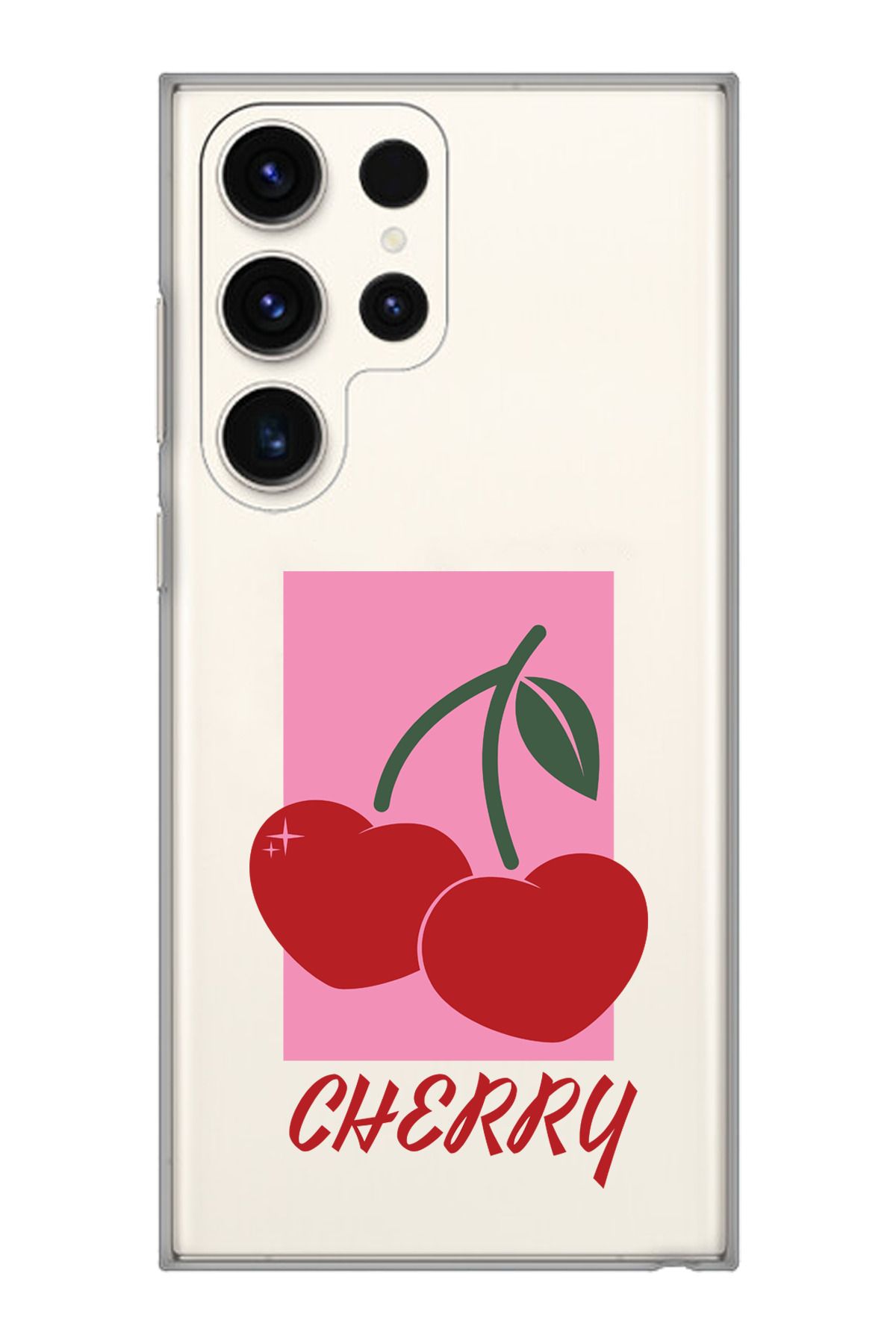 moonset Samsung Galaxy S24 Ultra Uyumlu Cherry Tasarımlı Baskılı Şeffaf Telefon Kılıfı