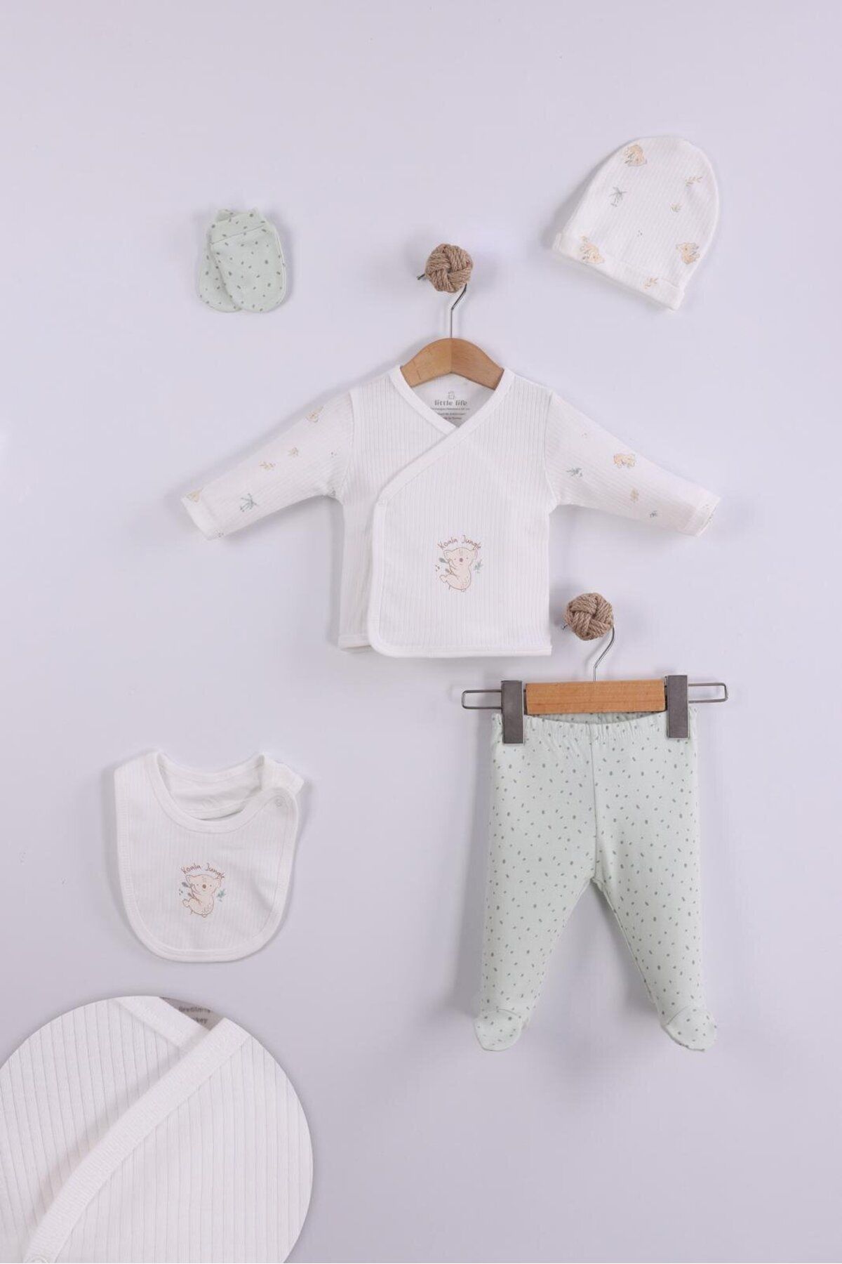 Kids Kingdom Yeşil Renk Organik %100 Pamuk 5li Erkek Bebek Hastane Çıkış Seti CGN834502