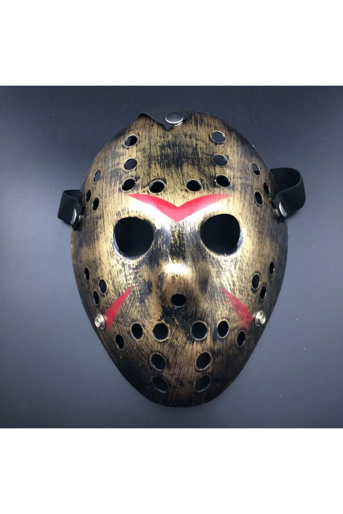 YNT İthalat Bakır Renk Kırmızı Çizgili Tam Yüz Hokey Jason Maskesi Hannibal Maskesi