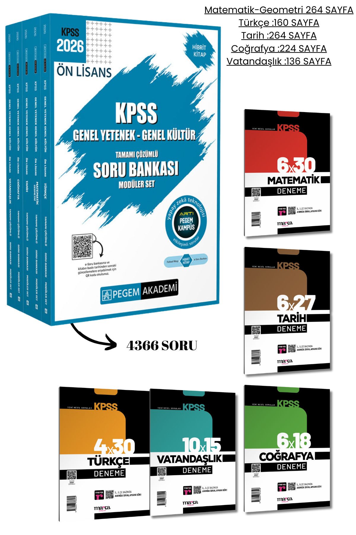 Pegem Akademi Yayıncılık 2026 KPSS Ön Lisans Soru Bankası Set Genel Yetenek Genel Kültür (5 Kitap) ve 5 Branş Genel Deneme