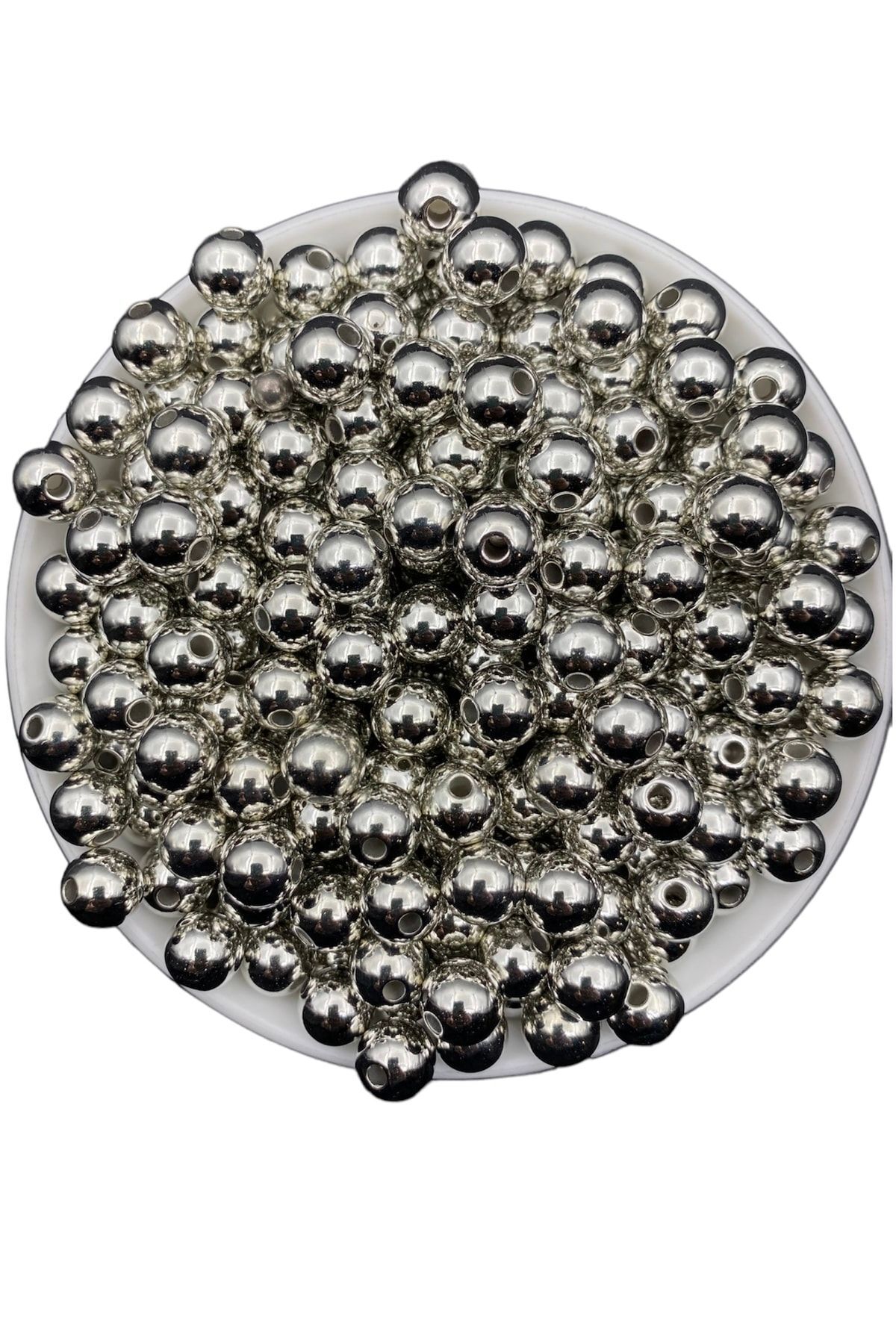 Hobimos 500 Adet 10 mm Gümüş Renk Ccb Metal Görünümlü Akrilik Plastik Boncuk