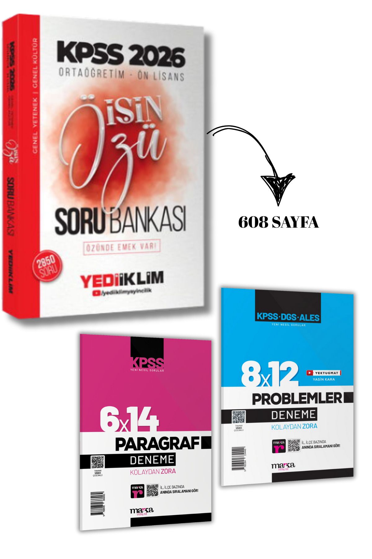 Yediiklim Yayınları 2026 Kpss Ortaöğretim Önlisans İŞİN ÖZÜ Tek Kitap Soru Bankası 2850 Soru ve Paragraf Problem Deneme