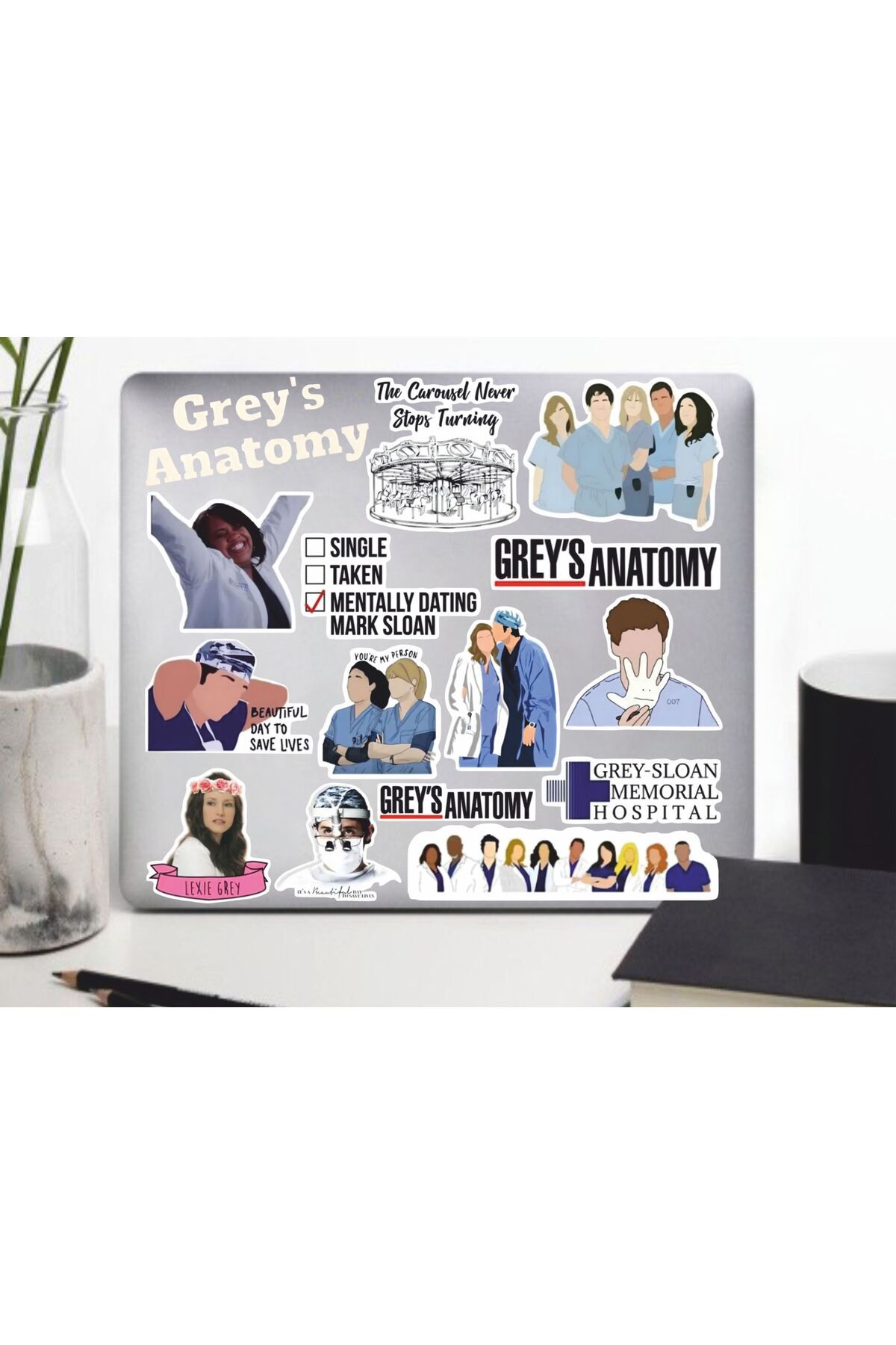 hediyenebak Grey's Anatomy Sticker Seti | Laptop Ajanda PC Tablet Telefon Defter Etiket Bullet Journal