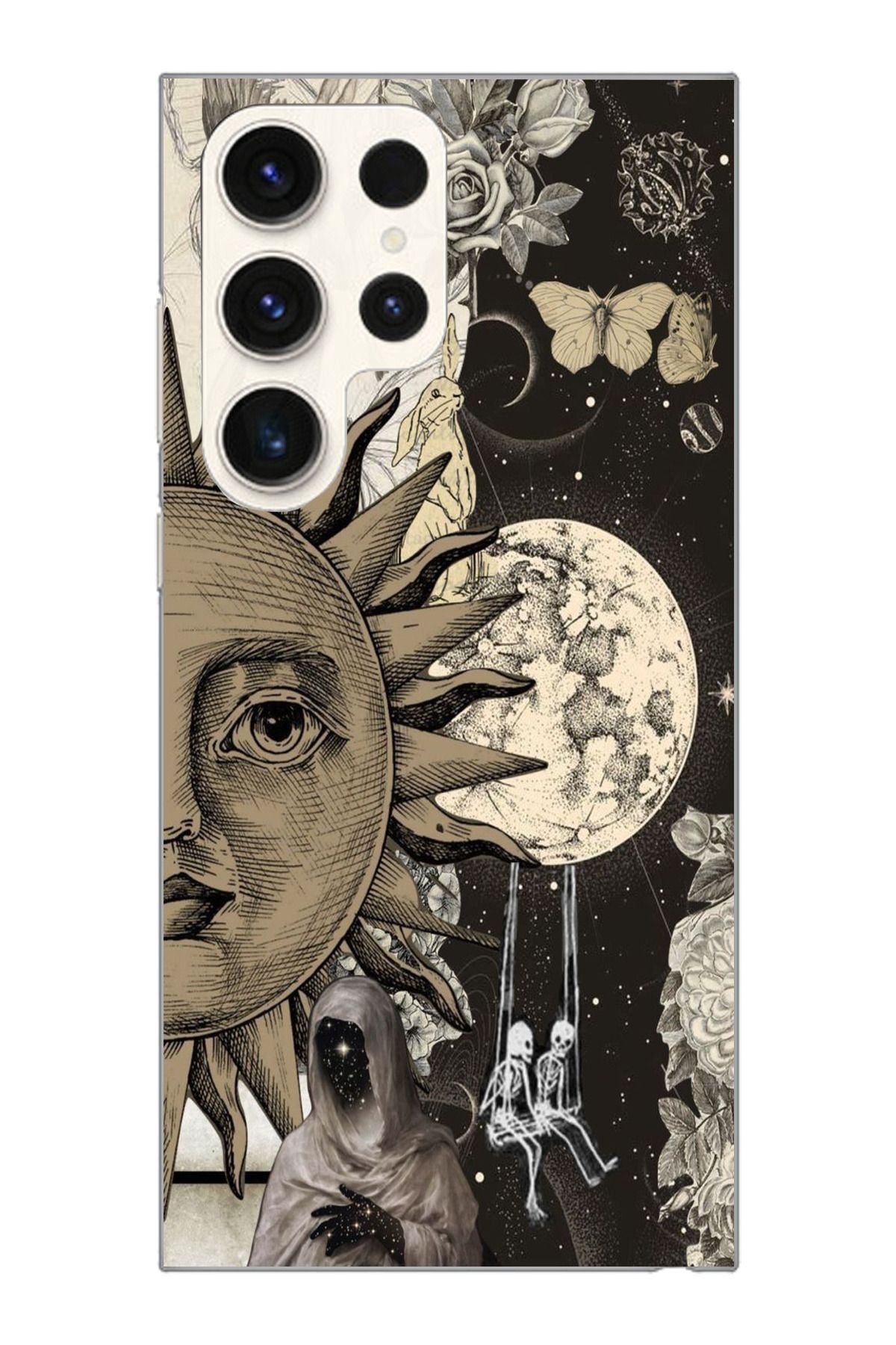 moonset Samsung Galaxy S25 Ultra Uyumlu Ay ve Güneş Tasarımlı Baskılı Şeffaf Telefon Kılıfı